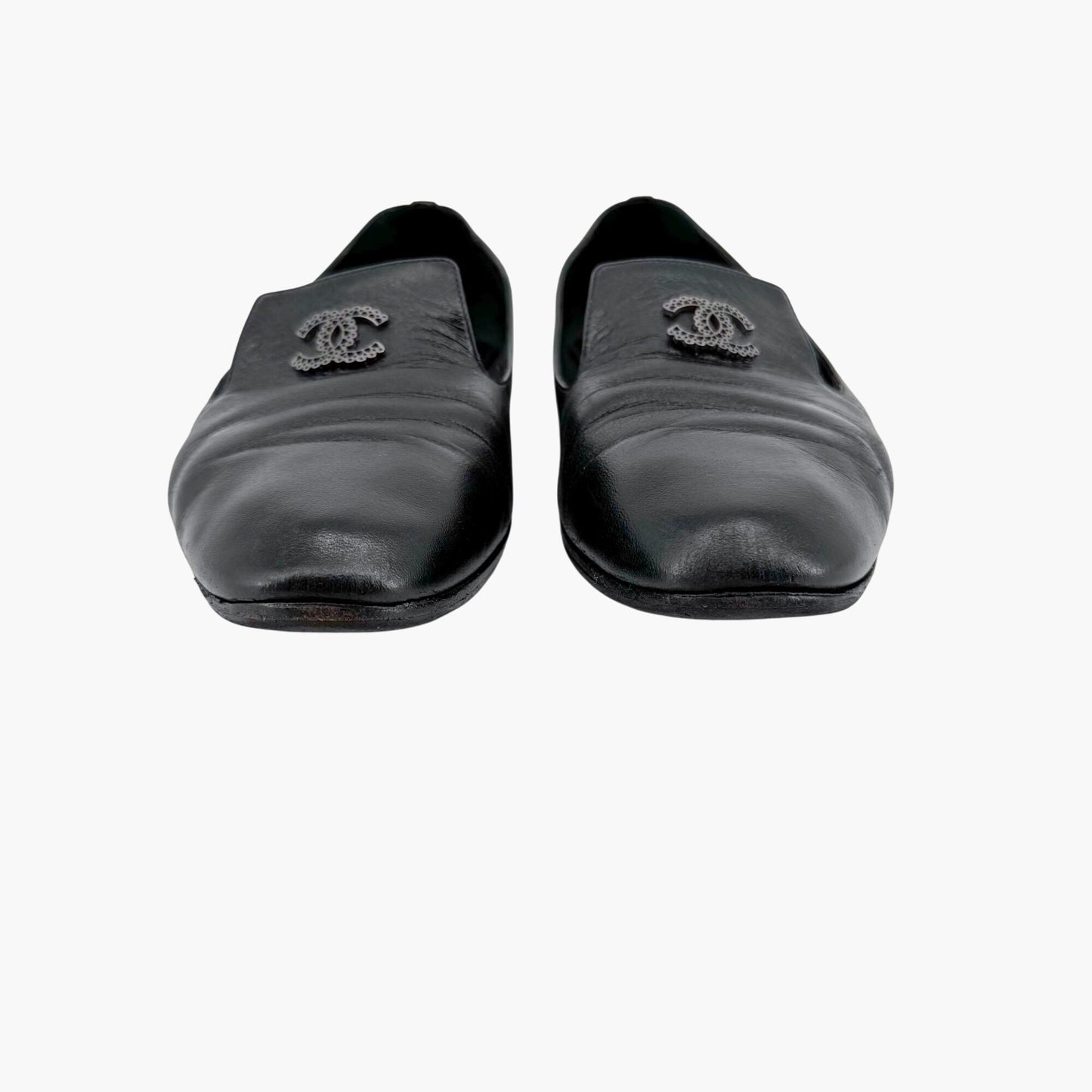 Chanel CC Smoking Loafer Flats in Black Leather – Size 37.5