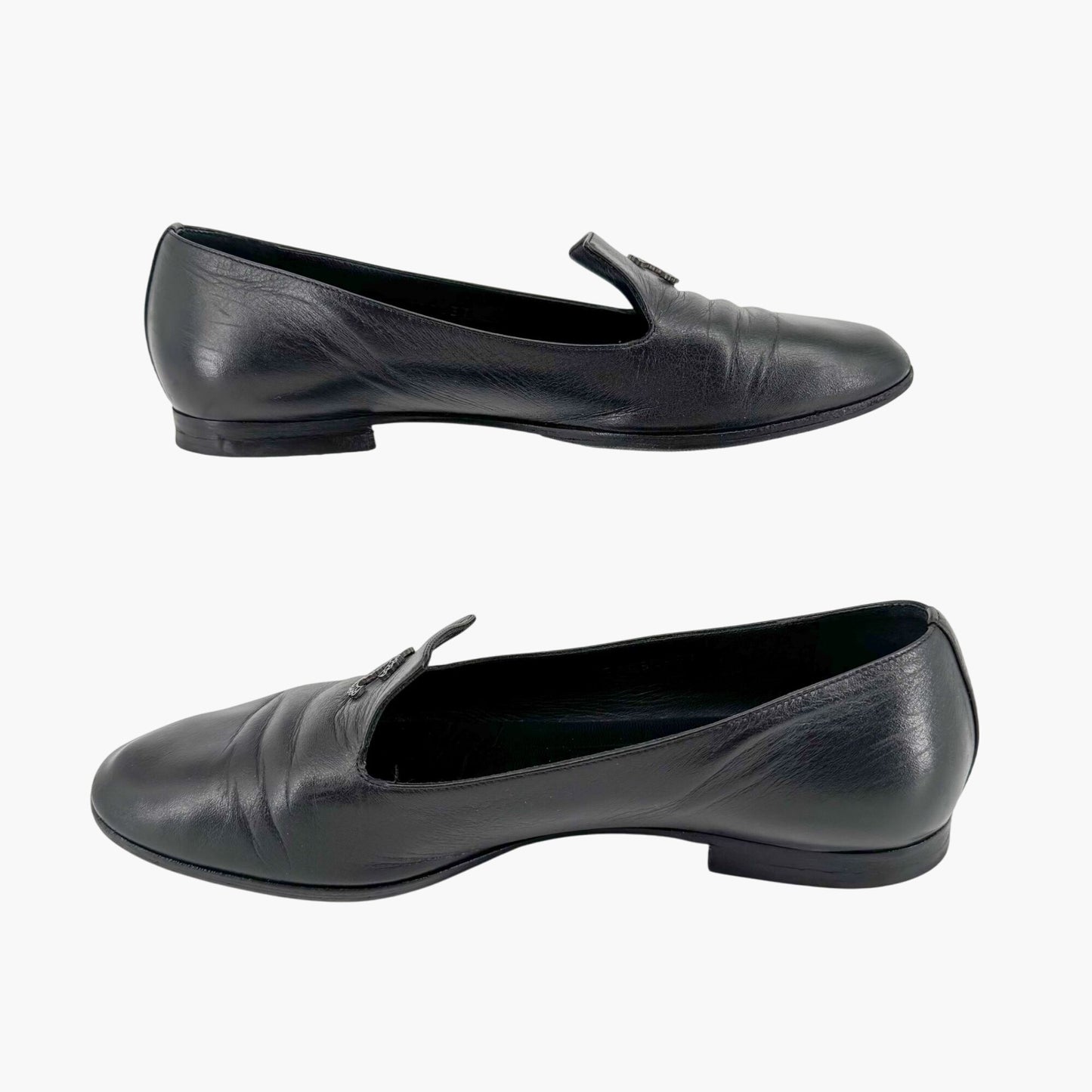 Chanel CC Smoking Loafer Flats in Black Leather – Size 37.5