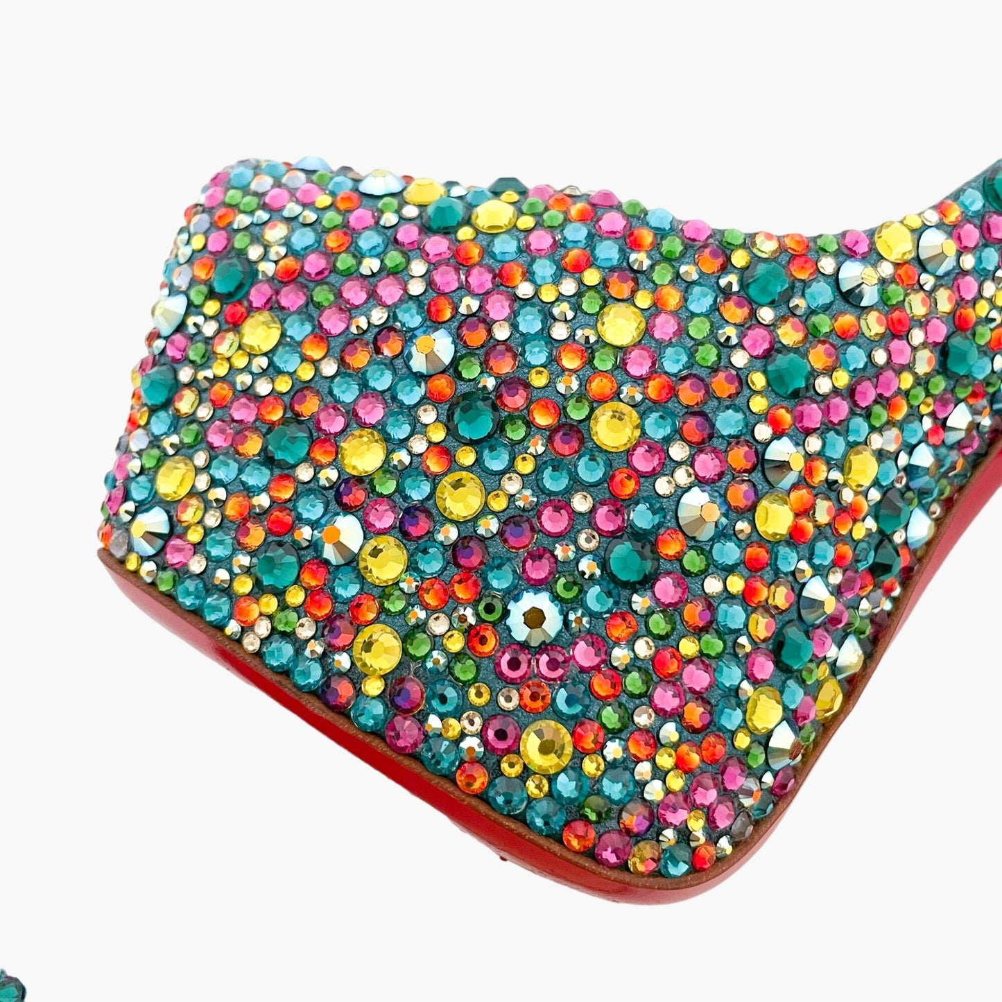 Christian Louboutin Daffodile 160 Pumps in Multicolor Crystal-Embellished Teal Suede Size 39.5