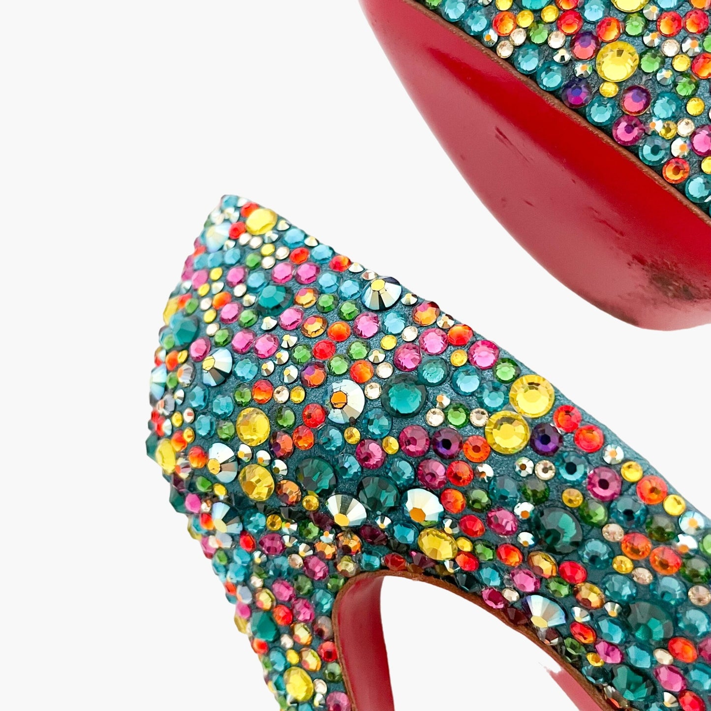 Christian Louboutin Daffodile 160 Pumps in Multicolor Crystal-Embellished Teal Suede Size 39.5