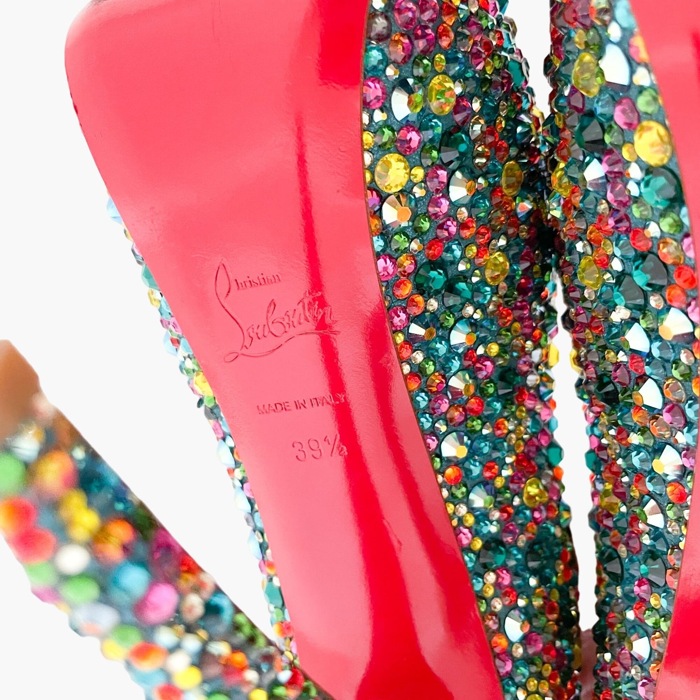Christian Louboutin Daffodile 160 Pumps in Multicolor Crystal-Embellished Teal Suede Size 39.5