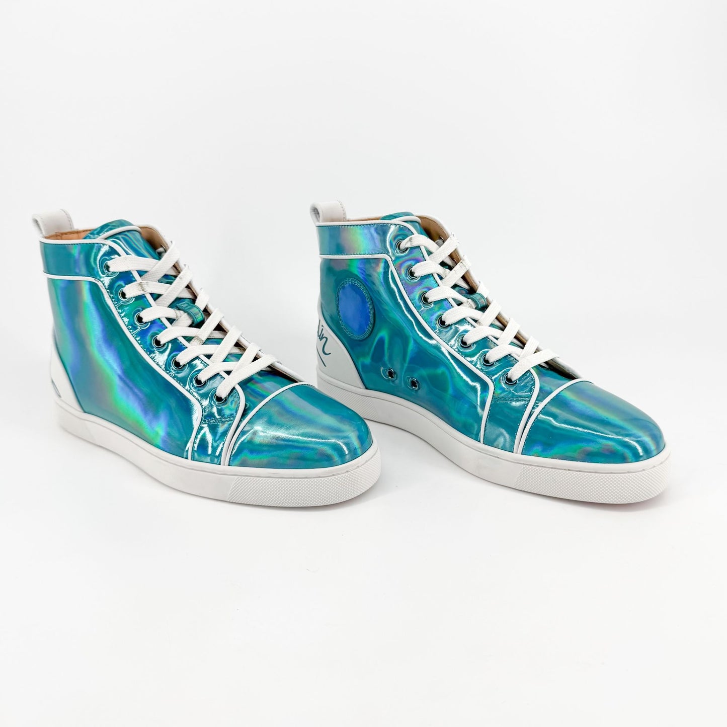 Christian Louboutin Louis Orlato High Top Sneakers in Metallic Blue Leather Size 40