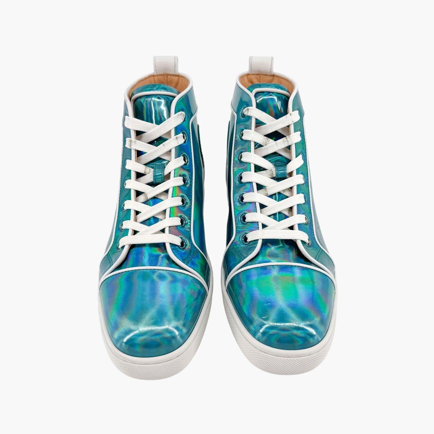 Christian Louboutin Louis Orlato High Top Sneakers in Metallic Blue Leather Size 40