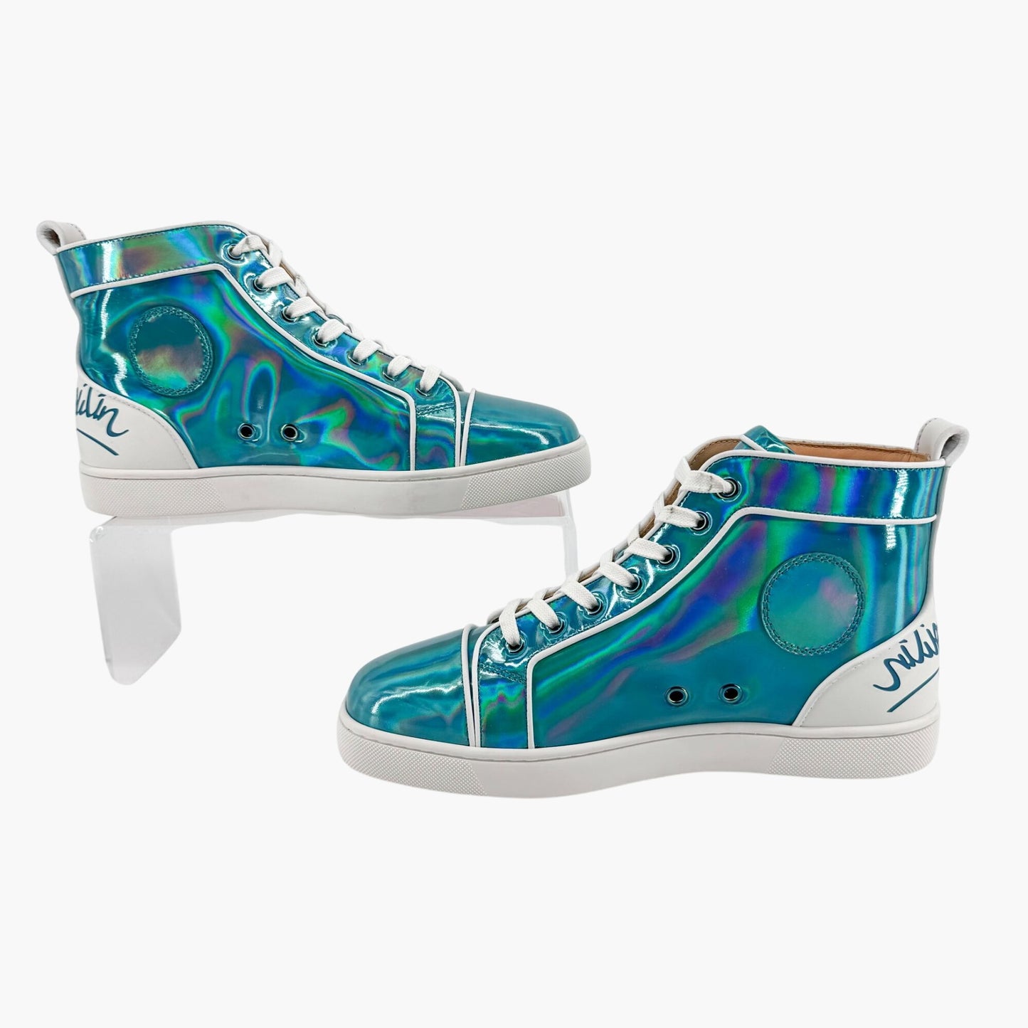 Christian Louboutin Louis Orlato High Top Sneakers in Metallic Blue Leather Size 40