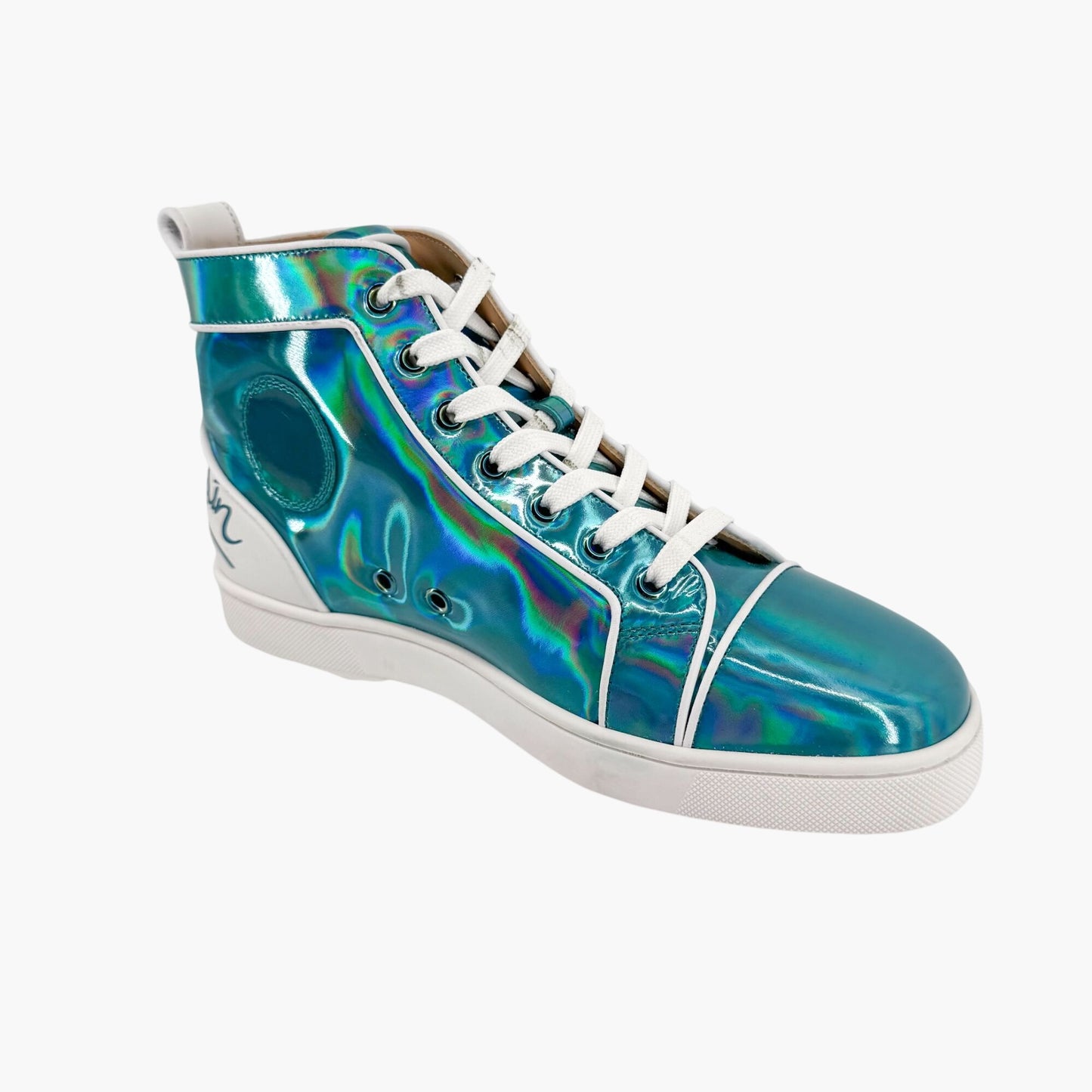Christian Louboutin Louis Orlato High Top Sneakers in Metallic Blue Leather Size 40