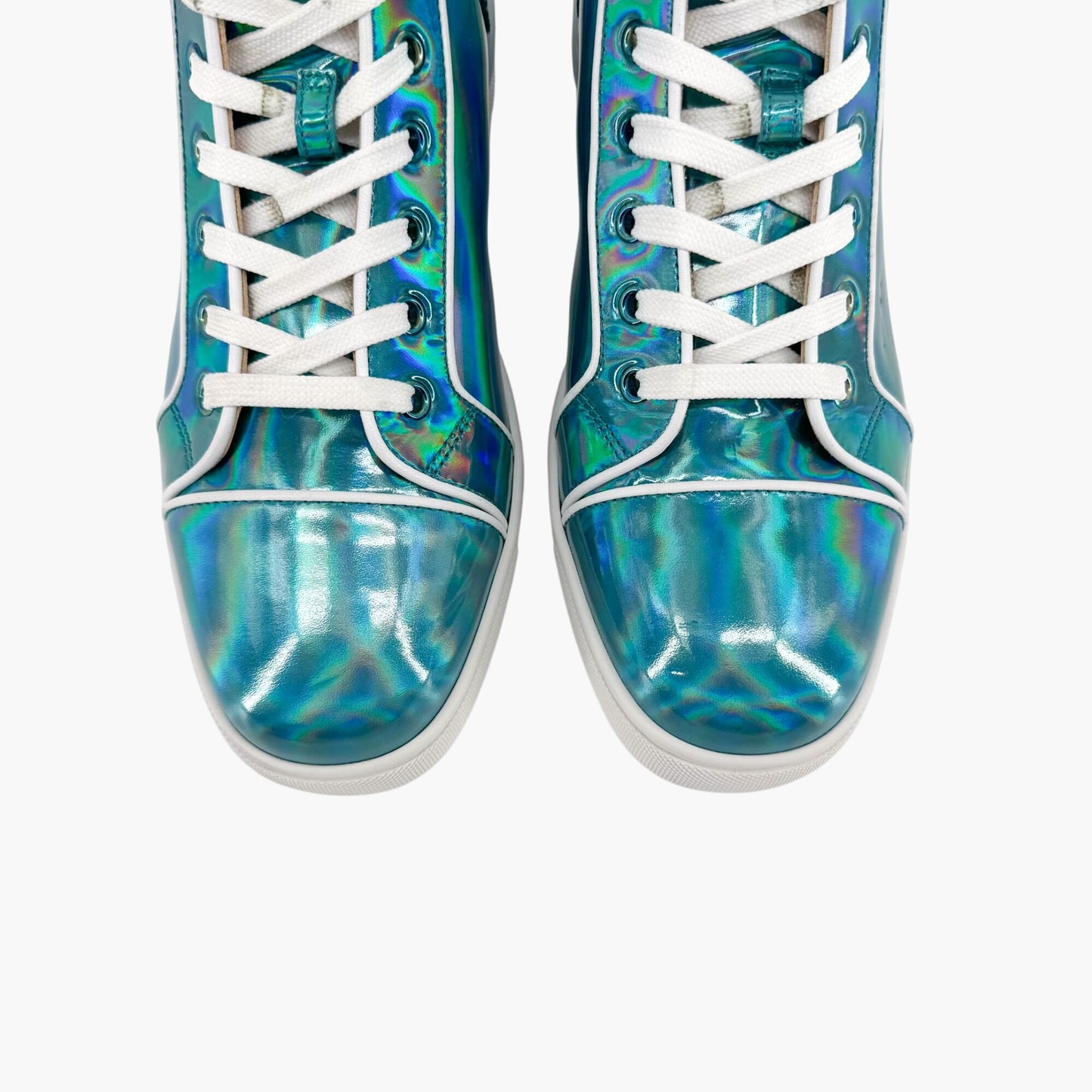 Christian Louboutin Louis Orlato High Top Sneakers in Metallic Blue Leather Size 40