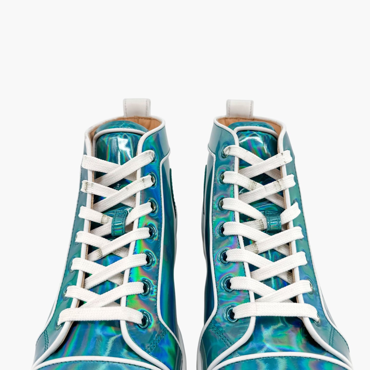 Christian Louboutin Louis Orlato High Top Sneakers in Metallic Blue Leather Size 40