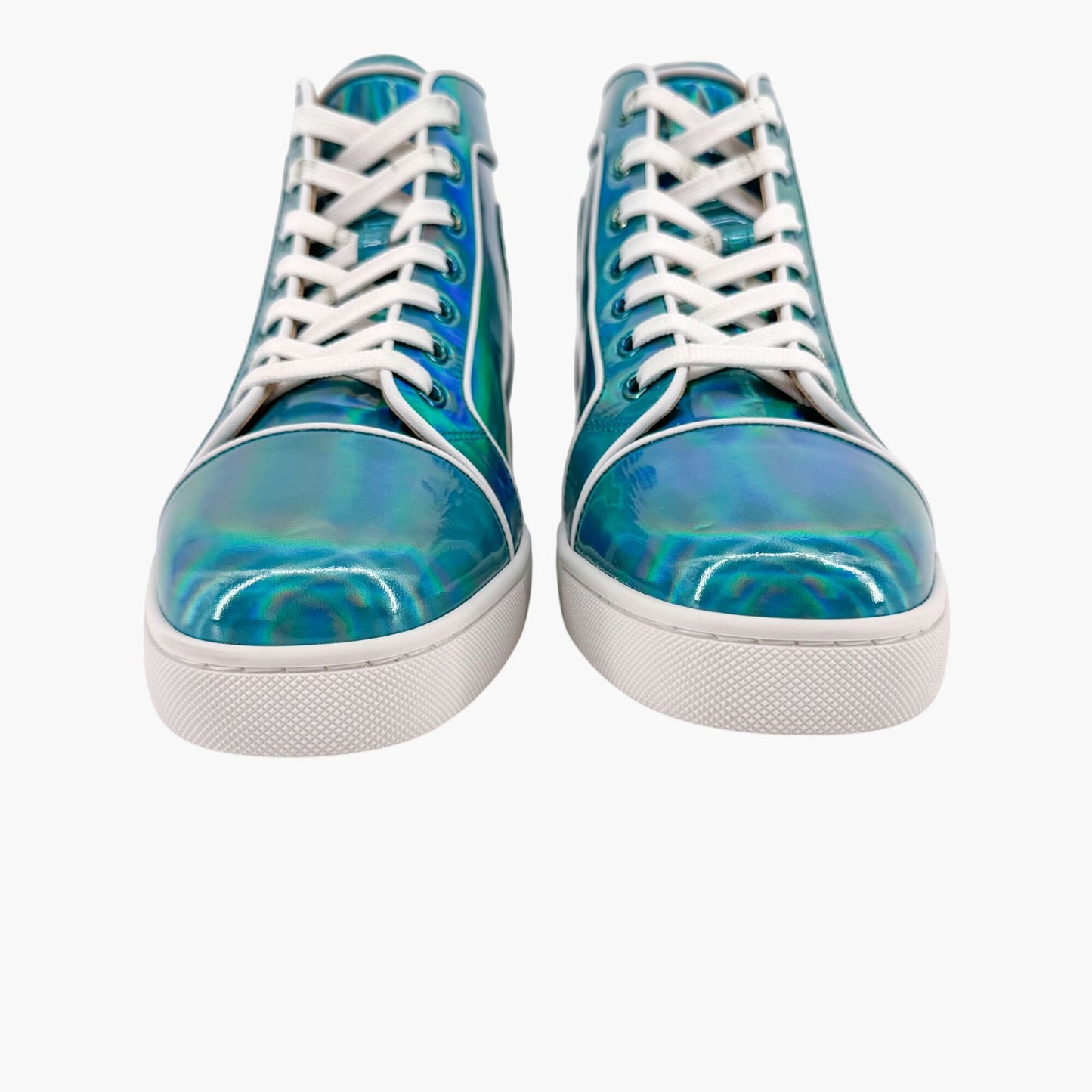 Christian Louboutin Louis Orlato High Top Sneakers in Metallic Blue Leather Size 40