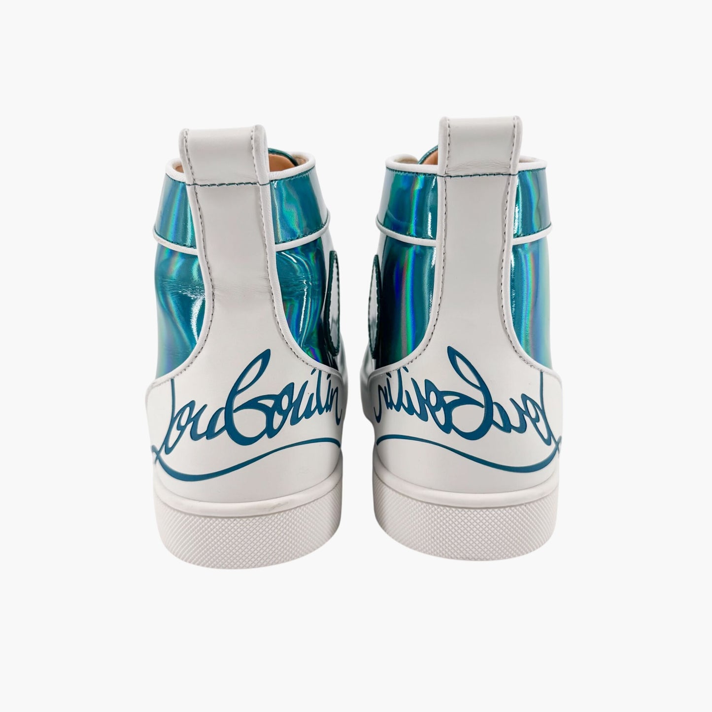 Christian Louboutin Louis Orlato High Top Sneakers in Metallic Blue Leather Size 40