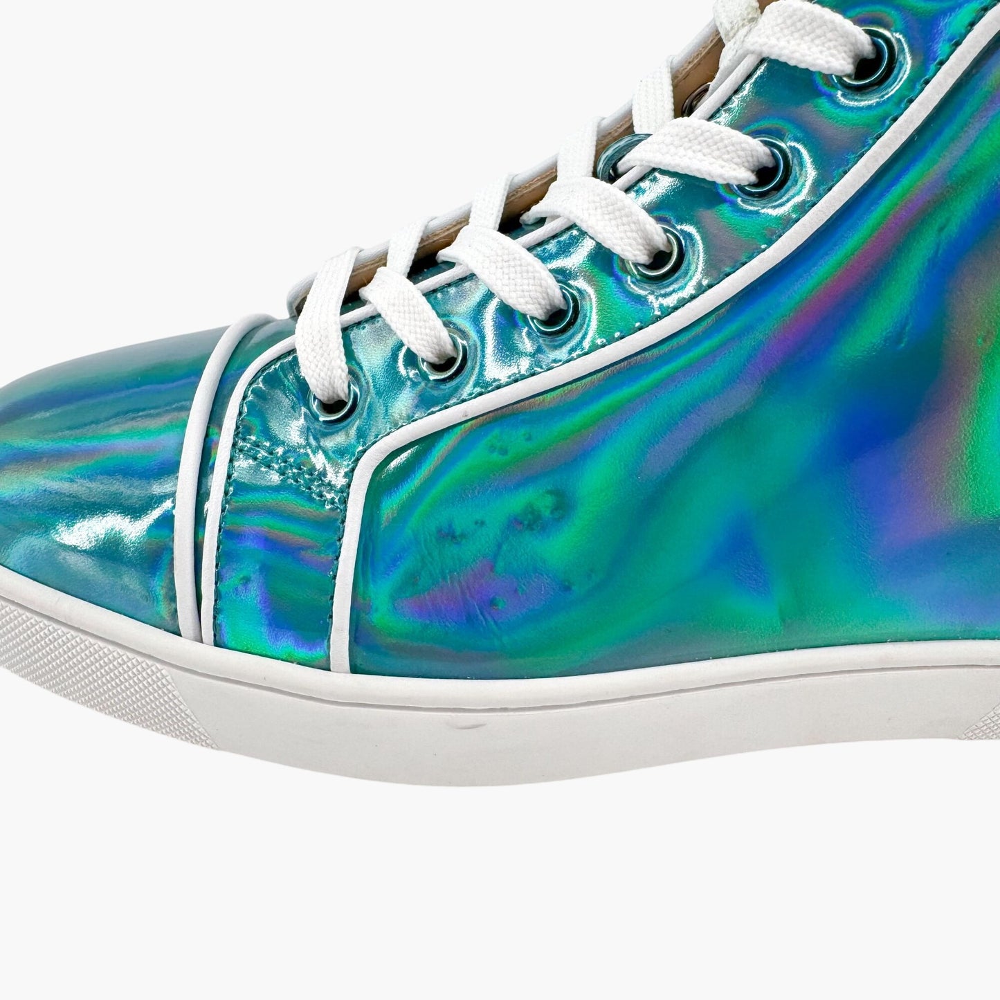 Christian Louboutin Louis Orlato High Top Sneakers in Metallic Blue Leather Size 40