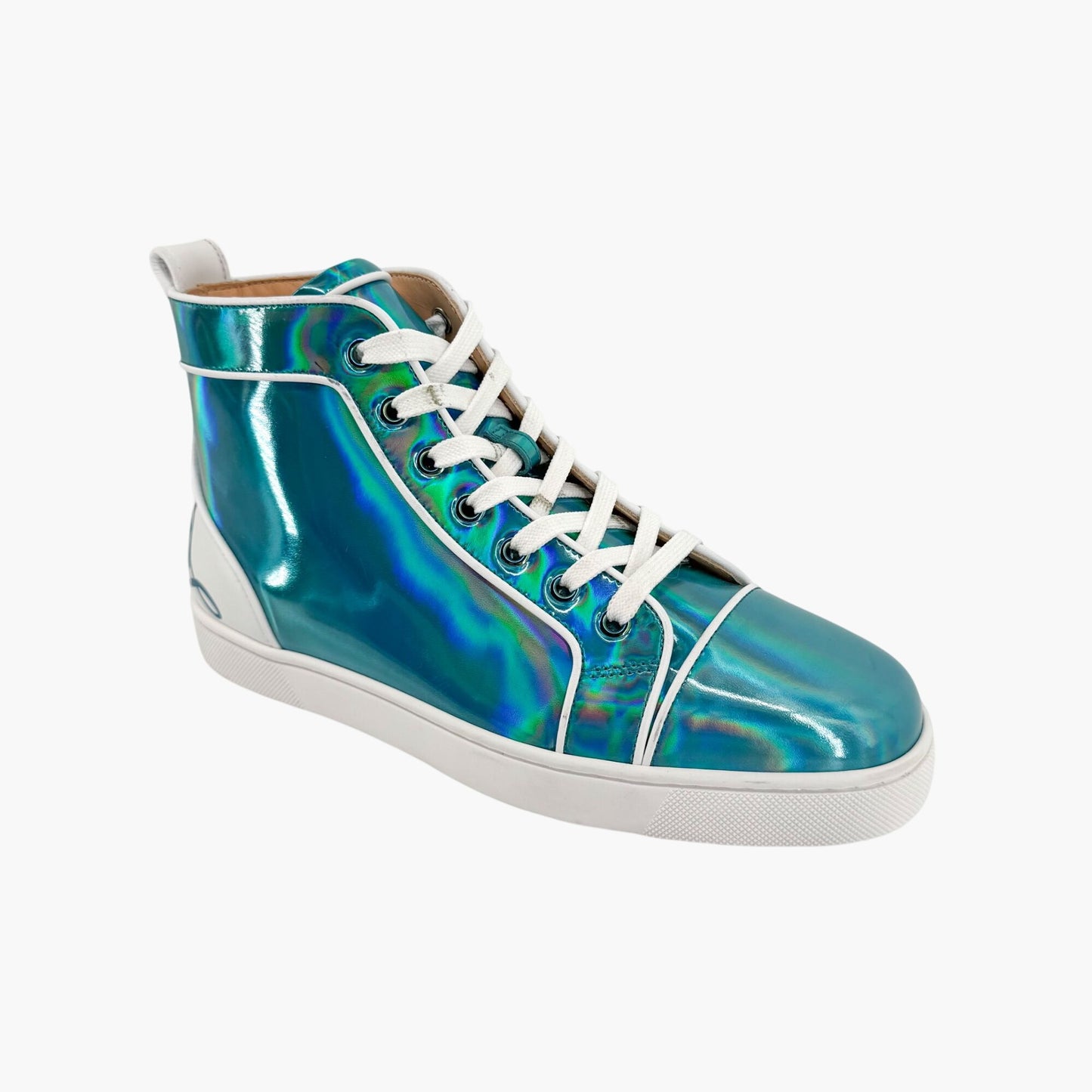 Christian Louboutin Louis Orlato High Top Sneakers in Metallic Blue Leather Size 40