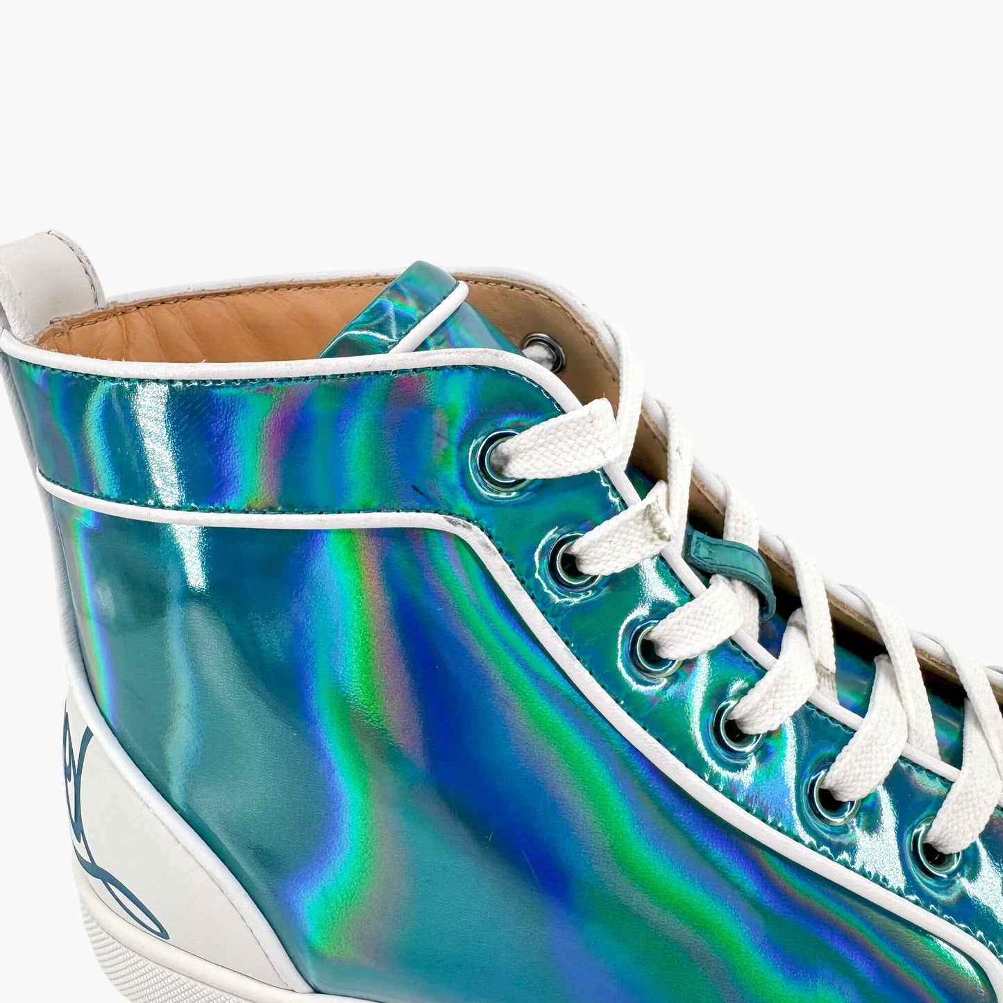 Christian Louboutin Louis Orlato High Top Sneakers in Metallic Blue Leather Size 40