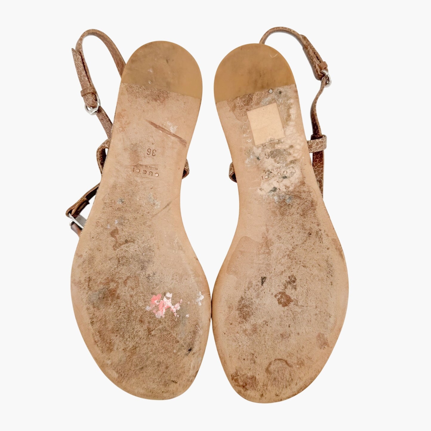 Gucci Bamboo Thong Flat Sandals in Beige GG Monogram Canvas & Brown Leather Size 36