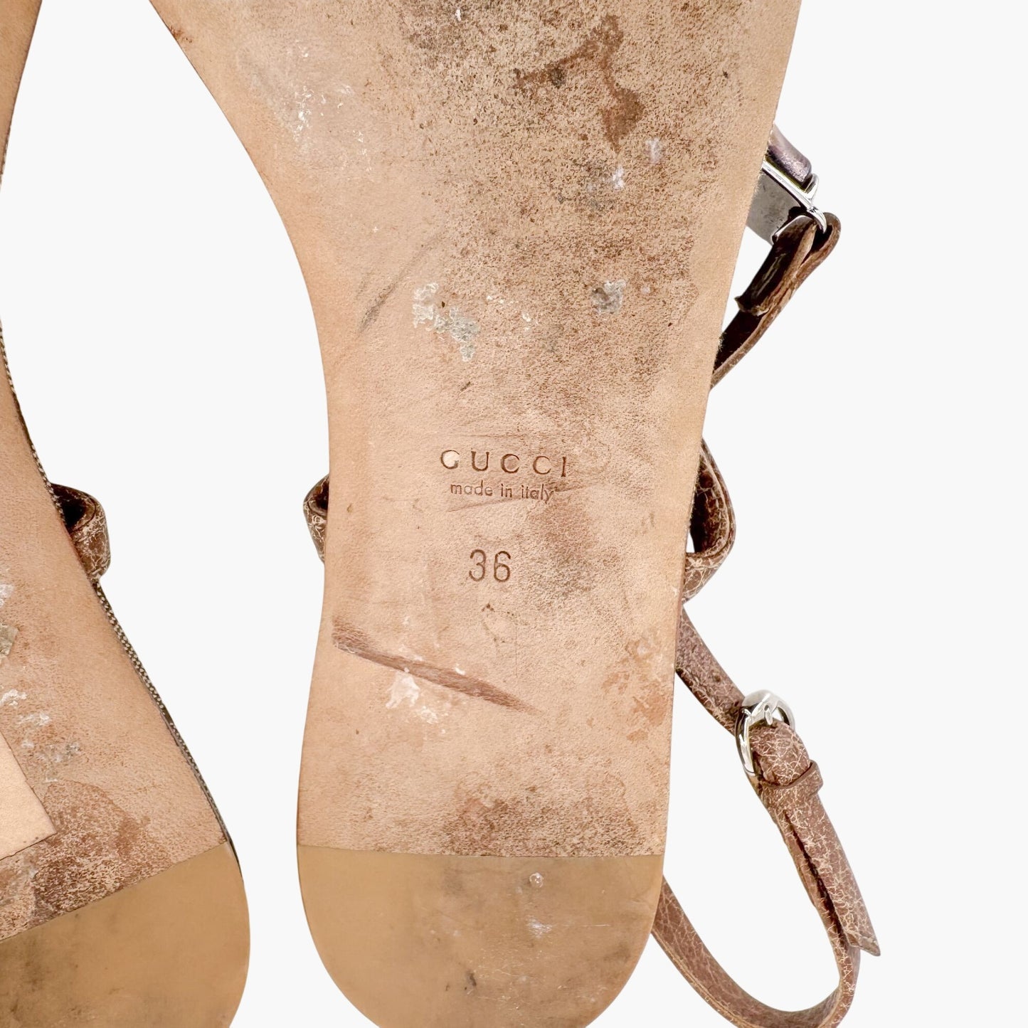 Gucci Bamboo Thong Flat Sandals in Beige GG Monogram Canvas & Brown Leather Size 36