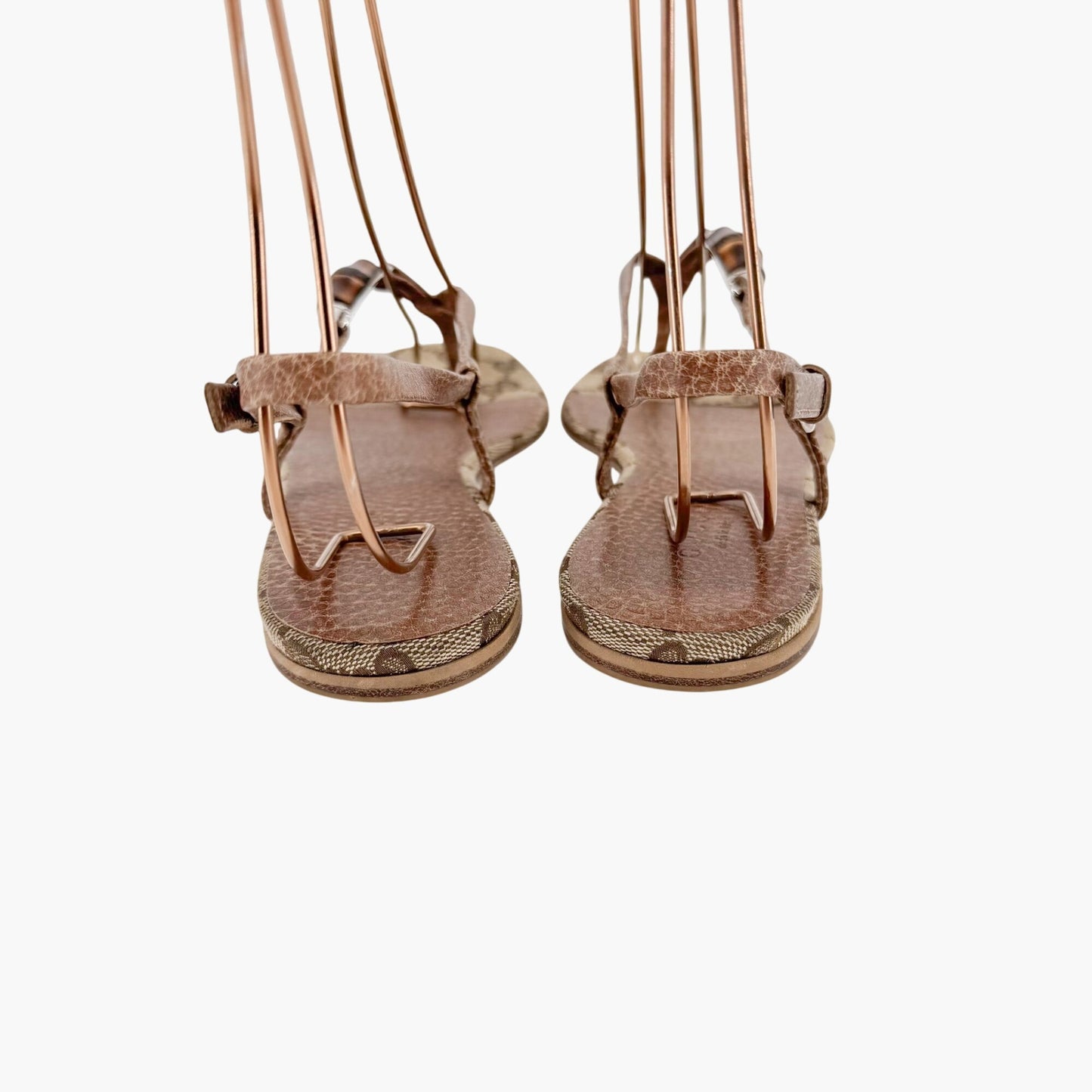 Gucci Bamboo Thong Flat Sandals in Beige GG Monogram Canvas & Brown Leather Size 36