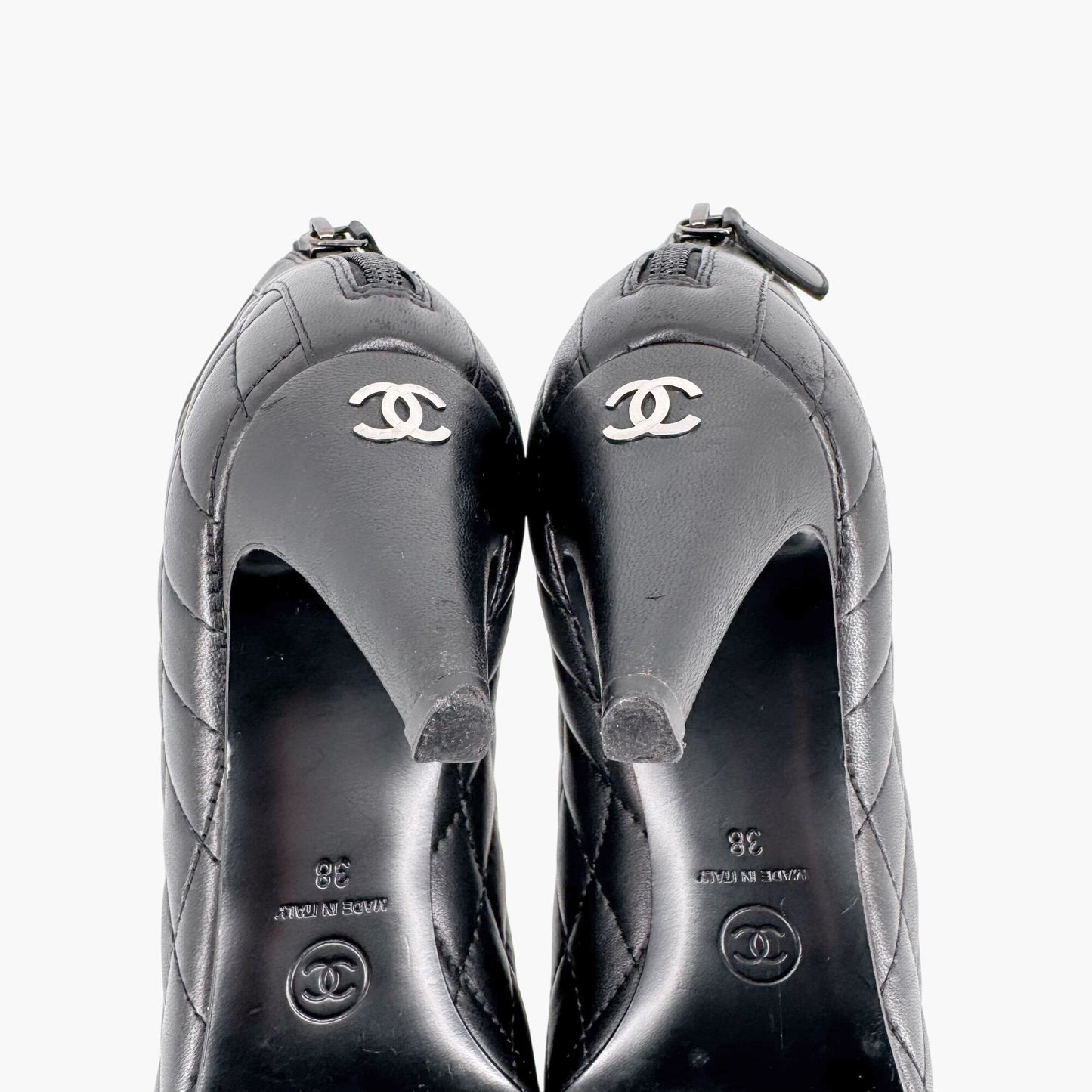Chanel Cap Toe CC Ankle Booties in Black Quilted Leather Size 38