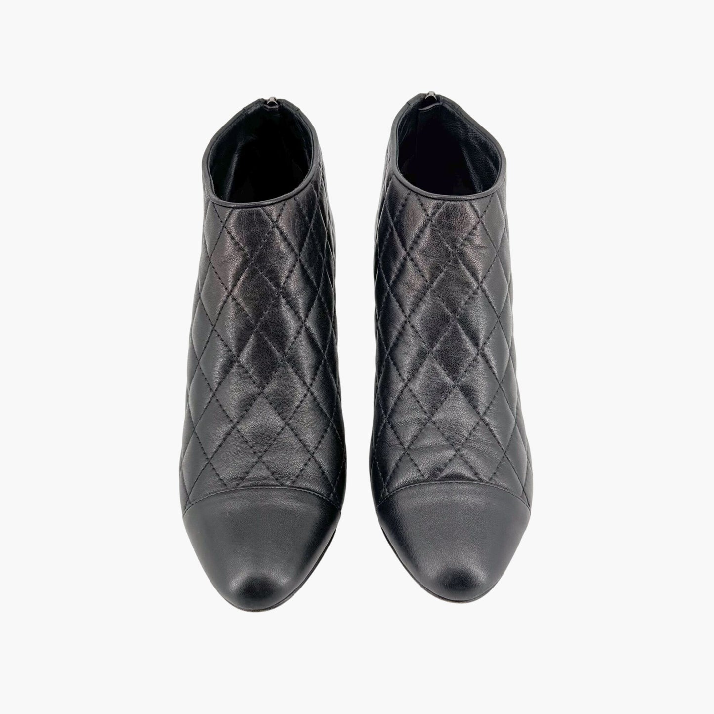 Chanel Cap Toe CC Ankle Booties in Black Quilted Leather Size 38