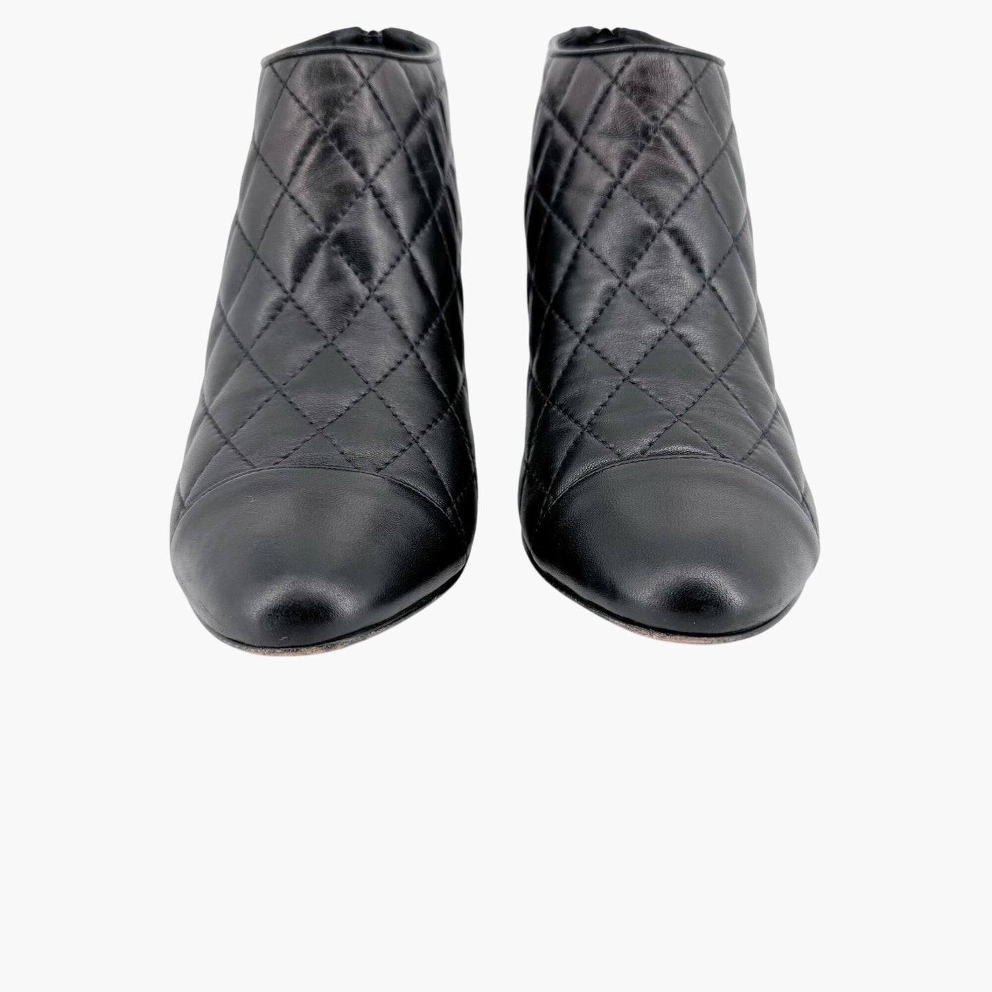Chanel Cap Toe CC Ankle Booties in Black Quilted Leather Size 38