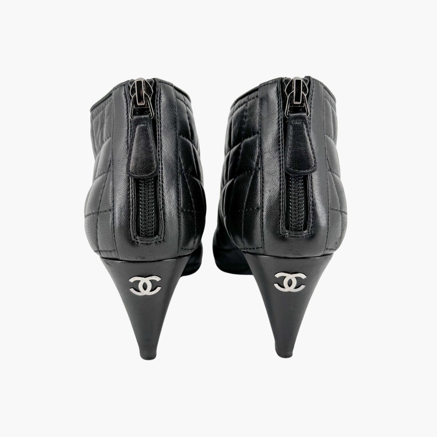 Chanel Cap Toe CC Ankle Booties in Black Quilted Leather Size 38