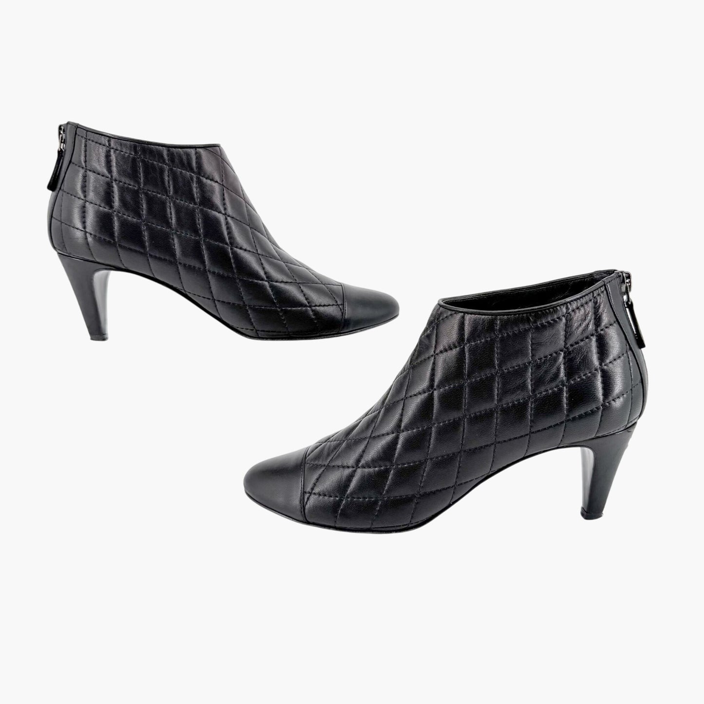 Chanel Cap Toe CC Ankle Booties in Black Quilted Leather Size 38