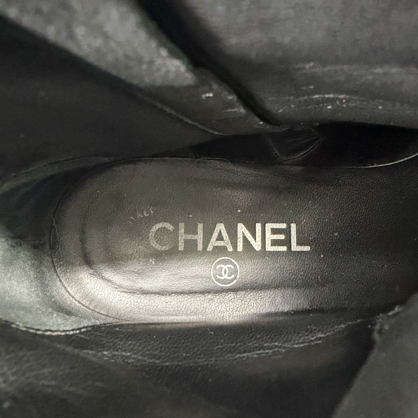 Chanel Cap Toe CC Ankle Boots Black Leather Size 37.5
