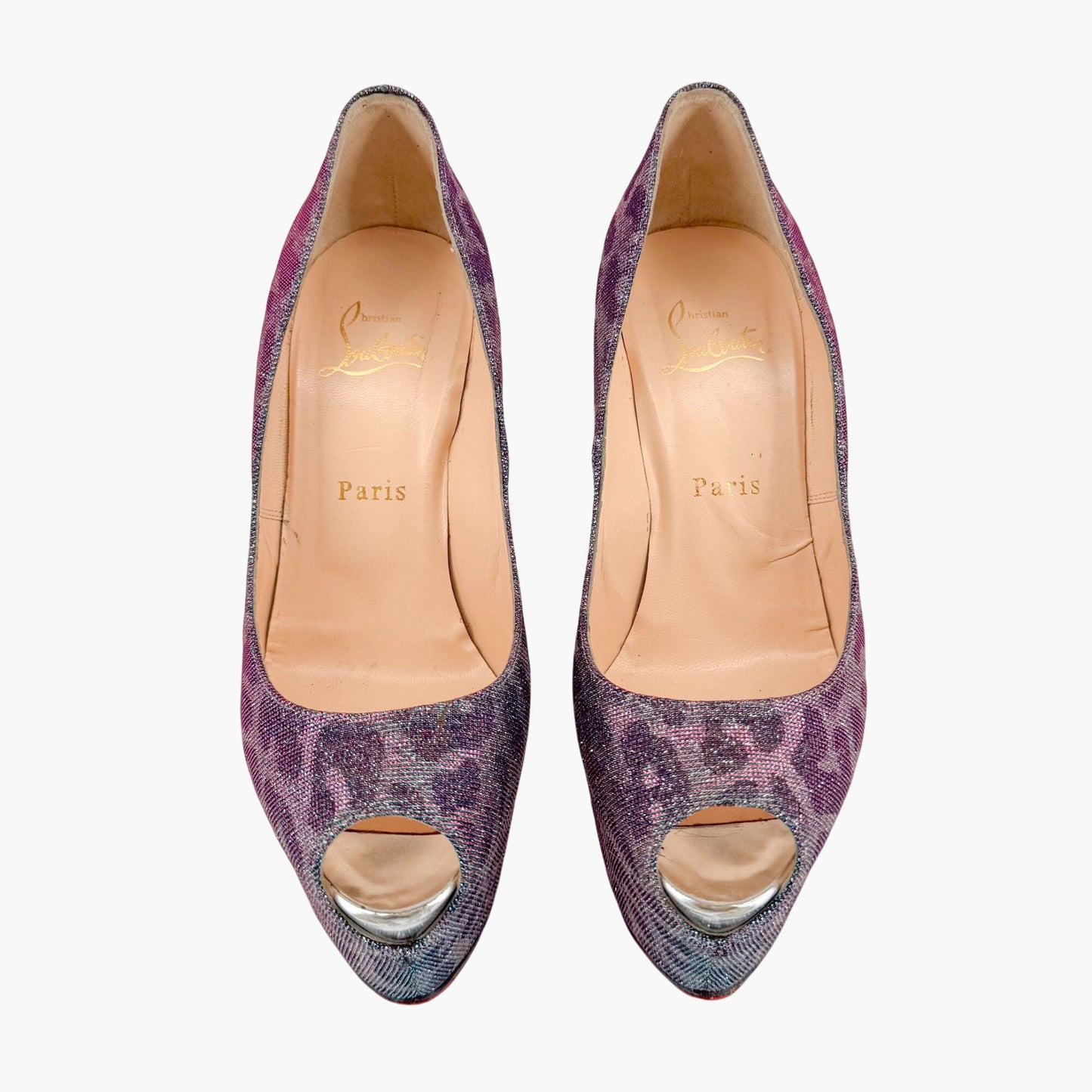 Christian Louboutin Highness 160 Platform Pumps in Blue & Purple Metallic Leopard Lame Size 38.5