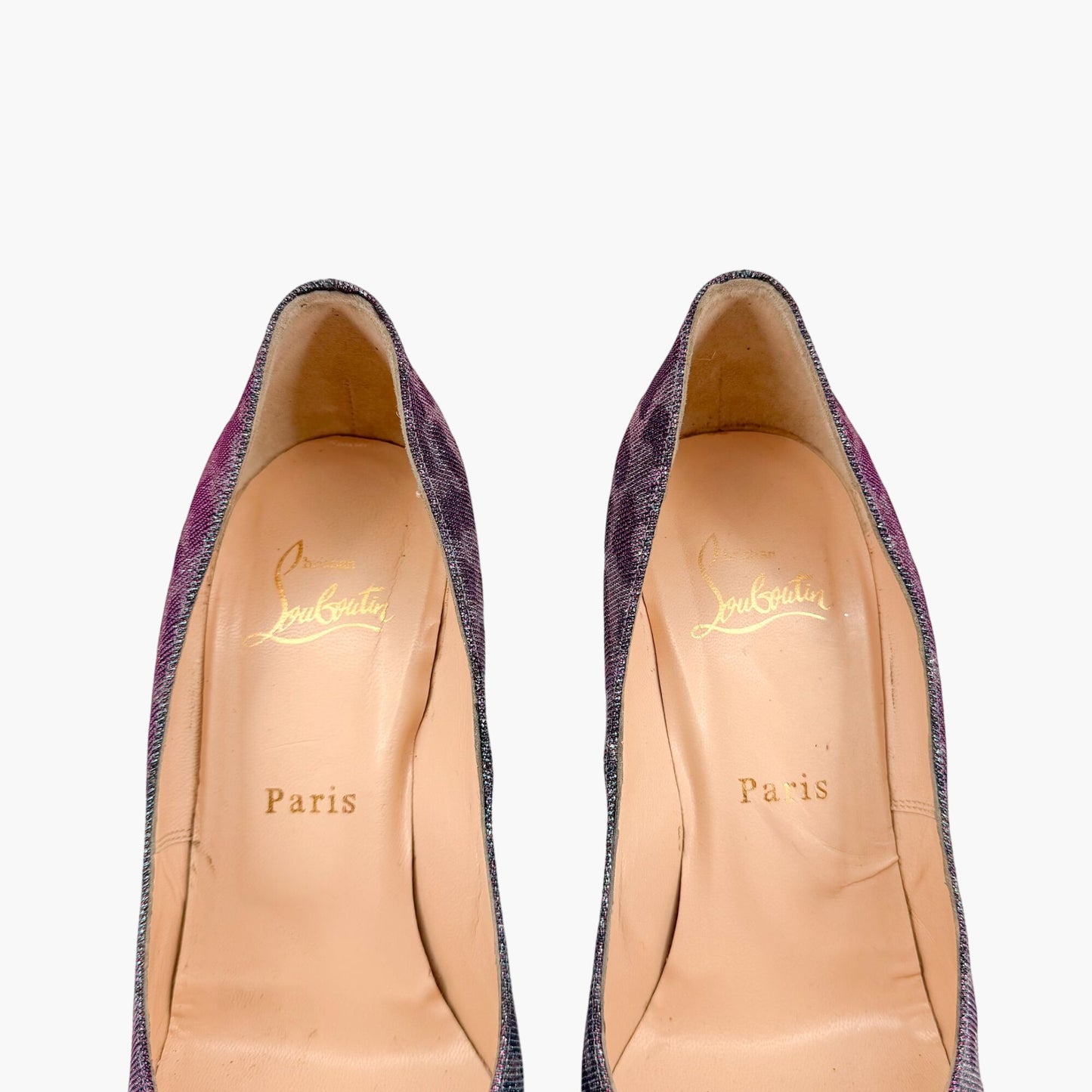 Christian Louboutin Highness 160 Platform Pumps in Blue & Purple Metallic Leopard Lame Size 38.5