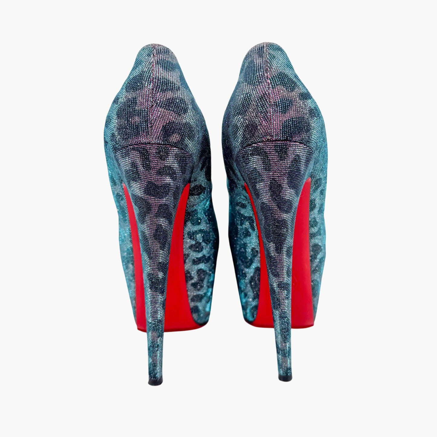 Christian Louboutin Highness 160 Platform Pumps in Blue & Purple Metallic Leopard Lame Size 38.5