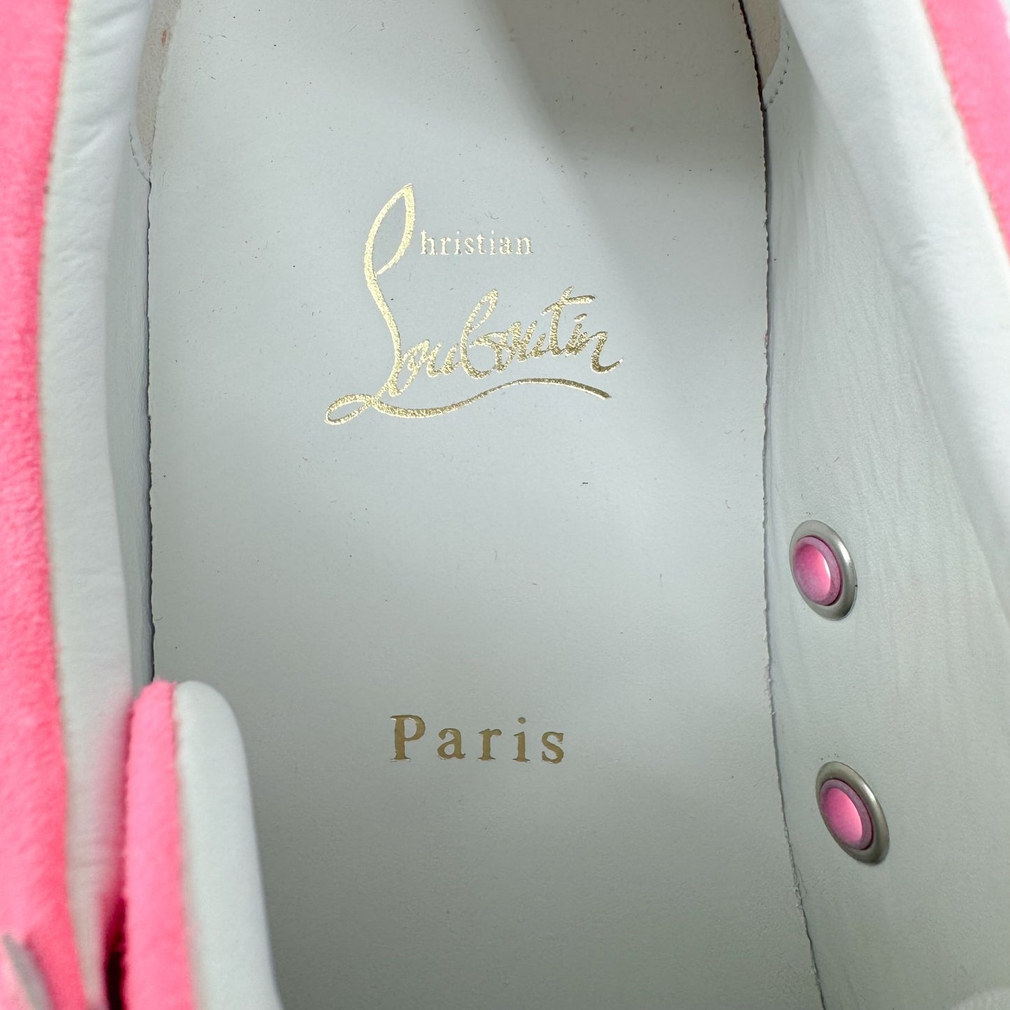 Christian Louboutin Vieira 2 Low Top Spike Sneakers in Pink Poupidou Suede Size 40