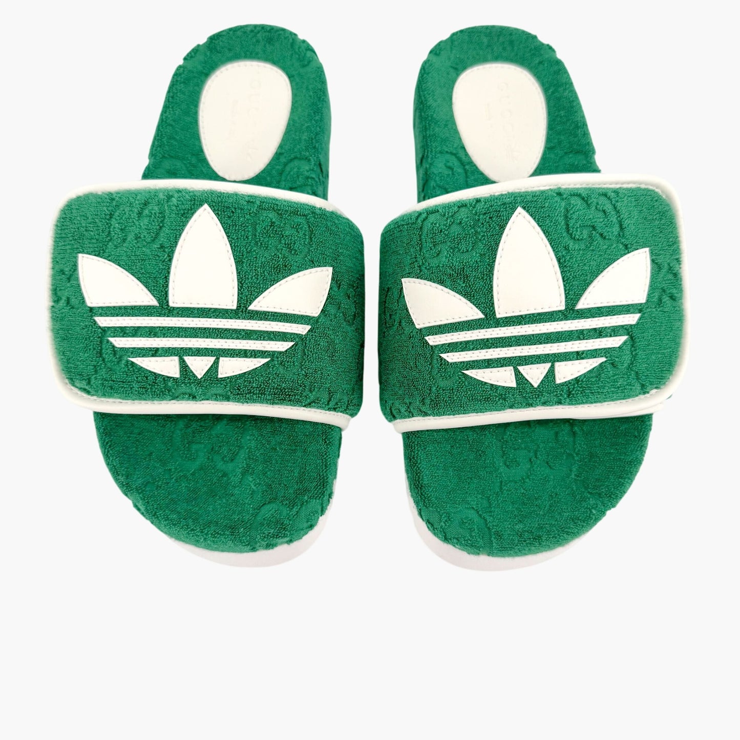 Gucci x Adidas Platform Slide Sandals in Green GG Terry Cloth Fabric Size 37