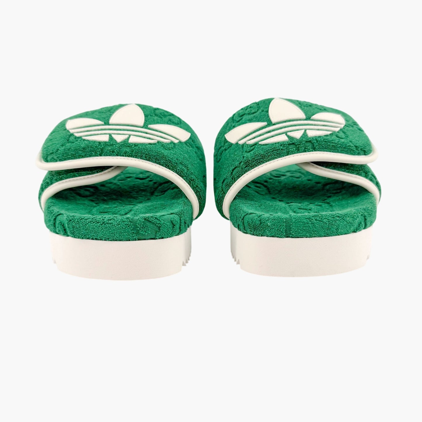 Gucci x Adidas Platform Slide Sandals in Green GG Terry Cloth Fabric Size 37