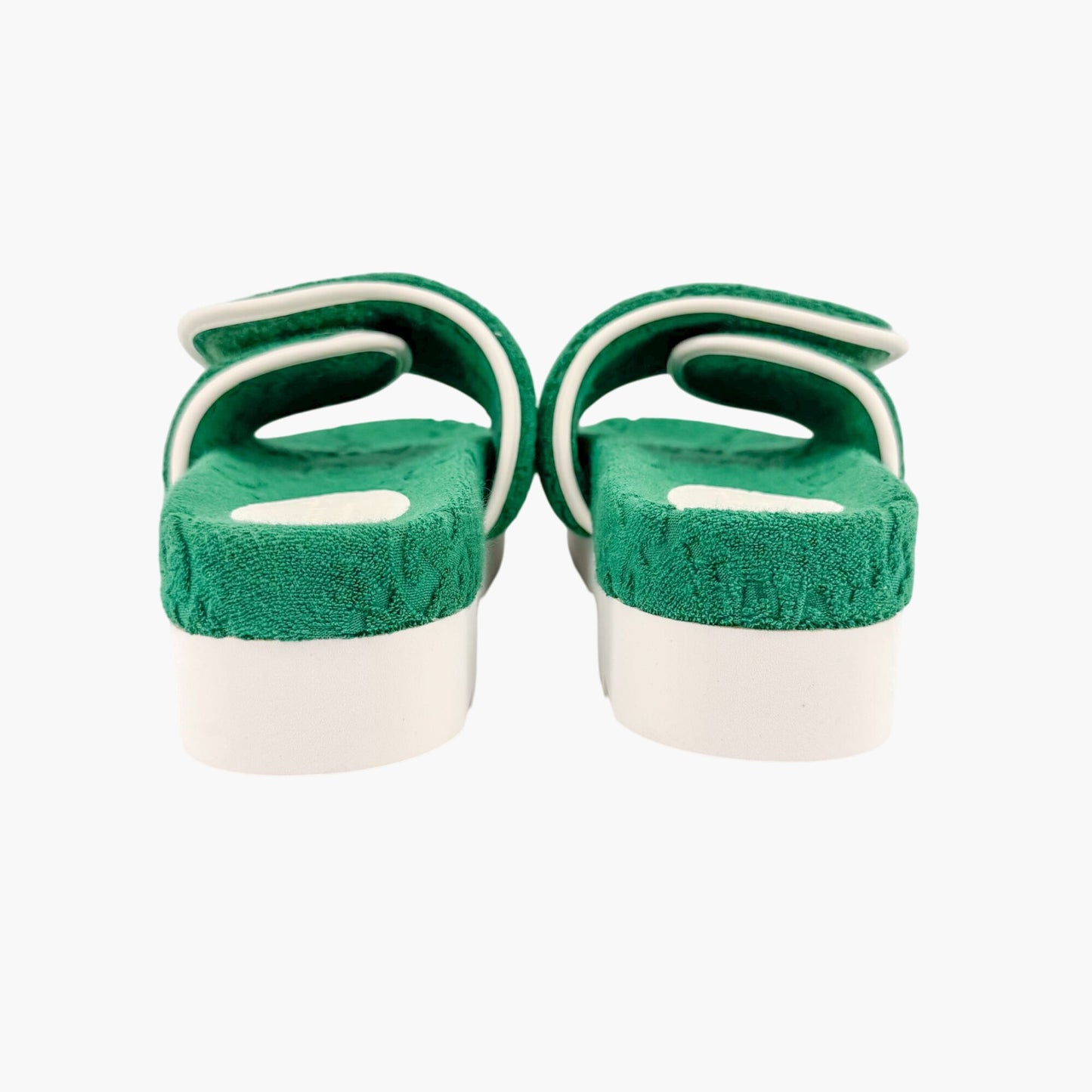 Gucci x Adidas Platform Slide Sandals in Green GG Terry Cloth Fabric Size 37