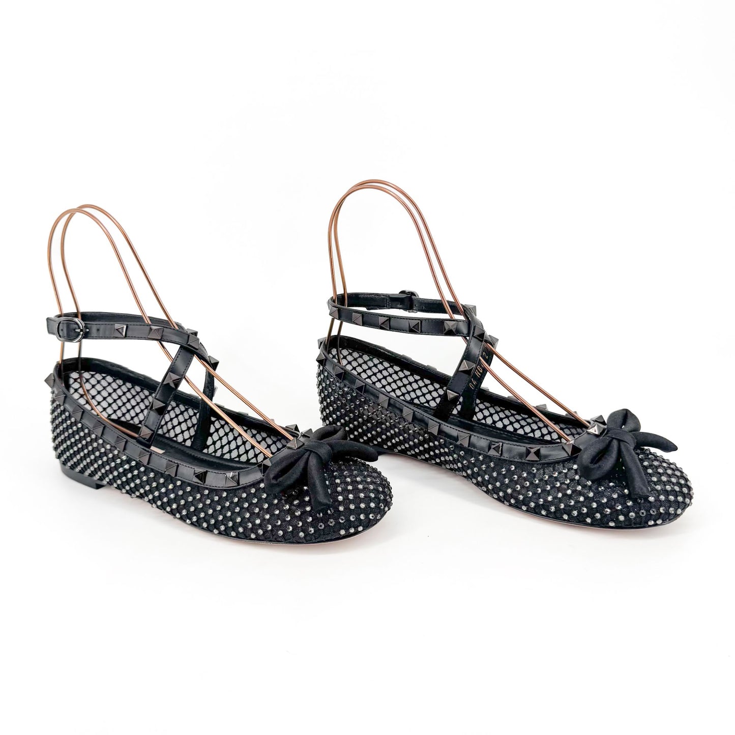 Valentino Rockstud Crystal Mesh Ballet Flats in Black – Size 37.5