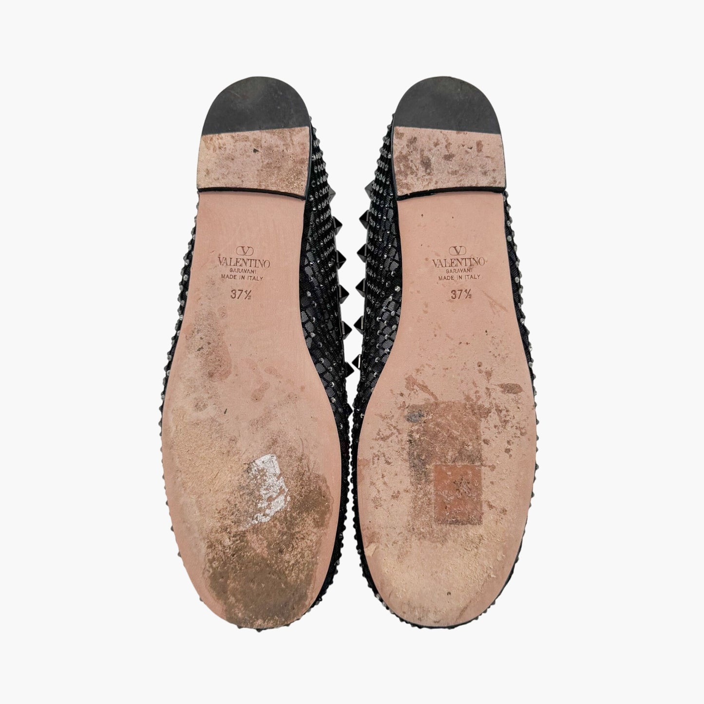 Valentino Rockstud Crystal Mesh Ballet Flats in Black – Size 37.5