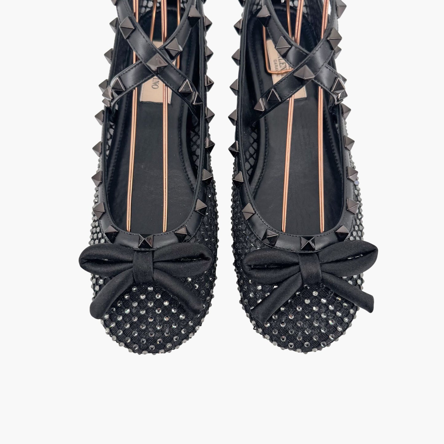 Valentino Rockstud Crystal Mesh Ballet Flats in Black – Size 37.5