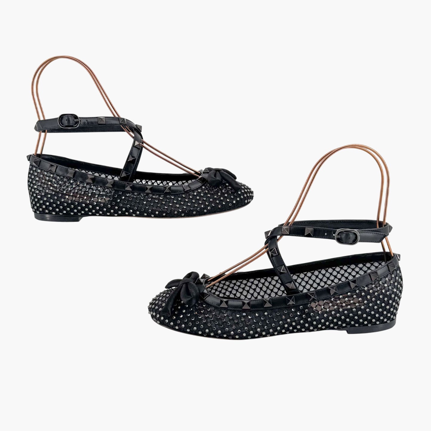 Valentino Rockstud Crystal Mesh Ballet Flats in Black – Size 37.5