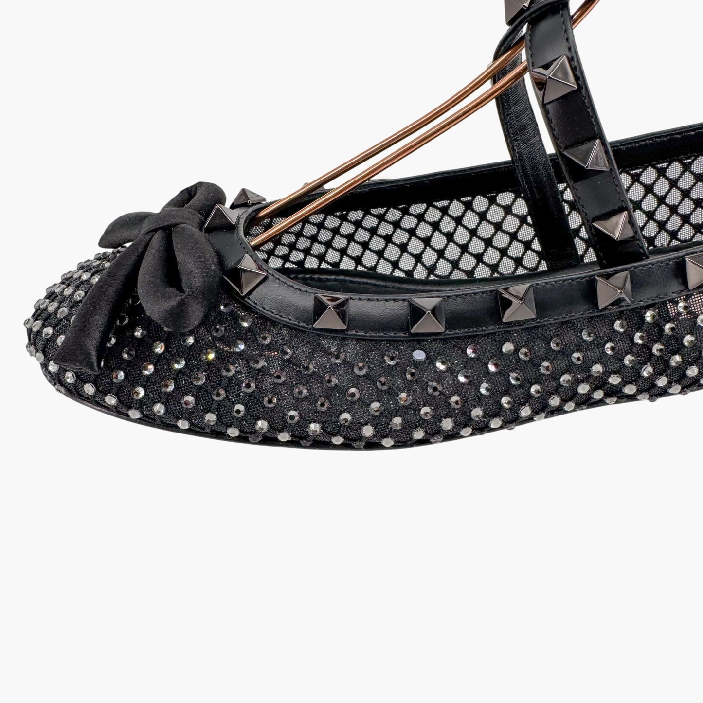 Valentino Rockstud Crystal Mesh Ballet Flats in Black – Size 37.5