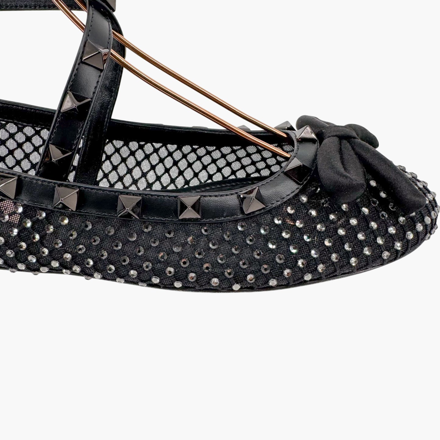 Valentino Rockstud Crystal Mesh Ballet Flats in Black – Size 37.5