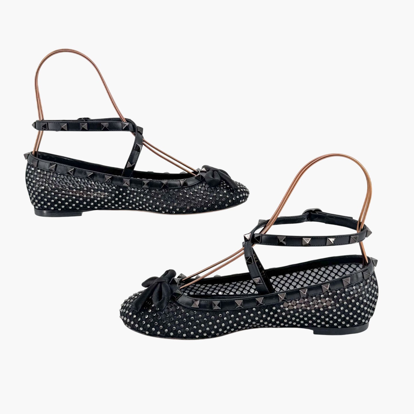 Valentino Rockstud Crystal Mesh Ballet Flats in Black – Size 37.5