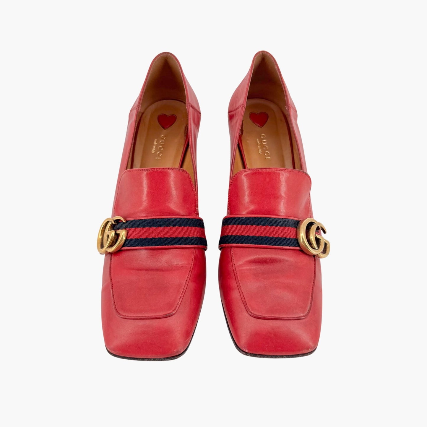 Gucci Peyton GG Web Stripe Loafer Pumps in Red Leather – Size 41.5