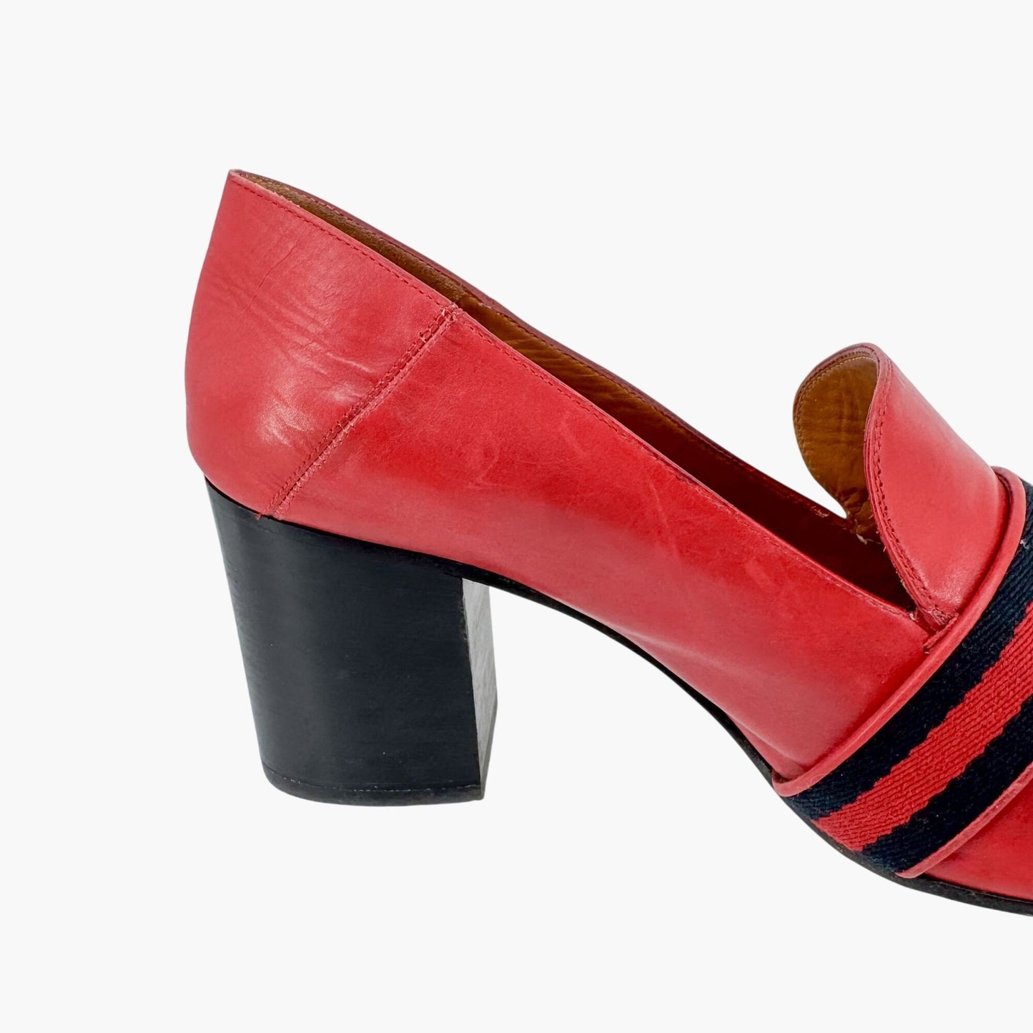 Gucci Peyton GG Web Stripe Loafer Pumps in Red Leather – Size 41.5