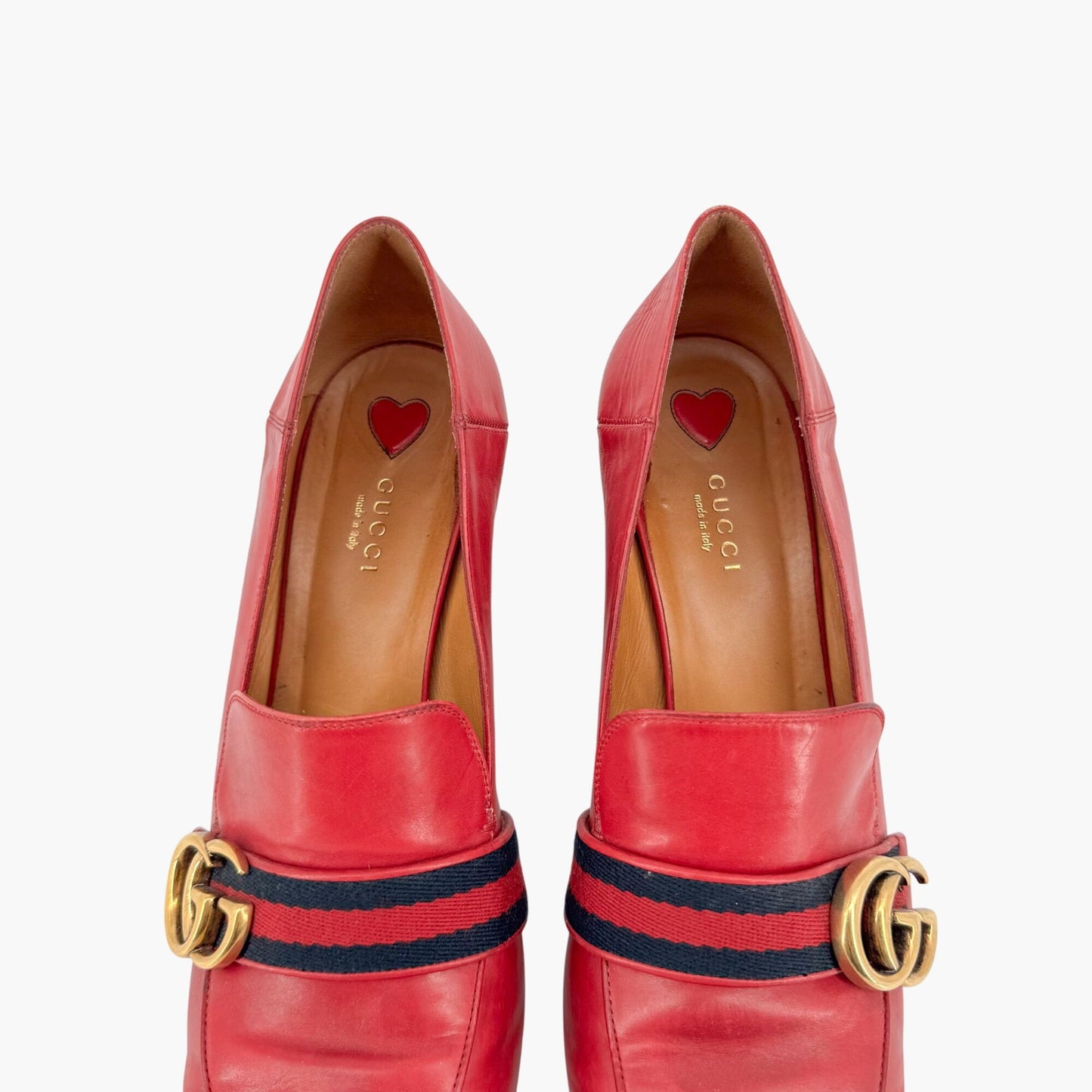 Gucci Peyton GG Web Stripe Loafer Pumps in Red Leather – Size 41.5