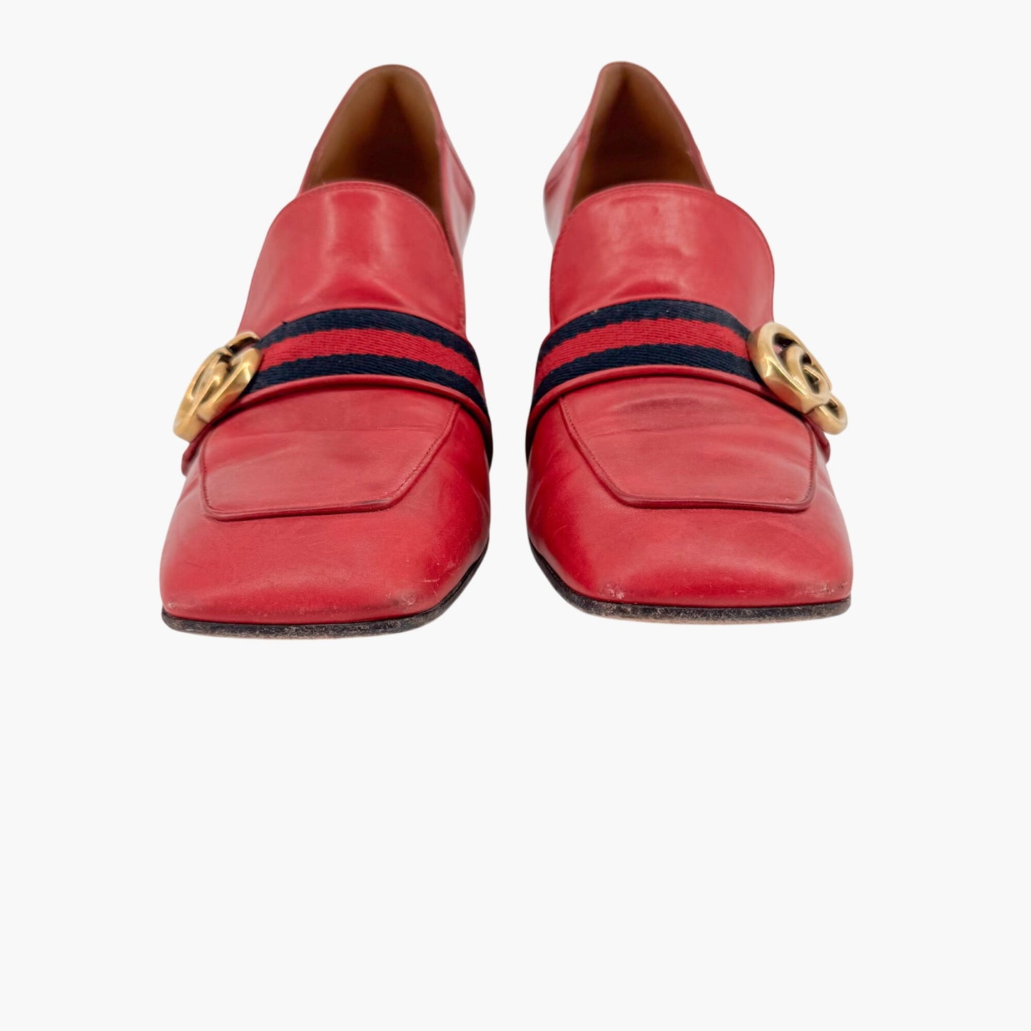 Gucci Peyton GG Web Stripe Loafer Pumps in Red Leather – Size 41.5