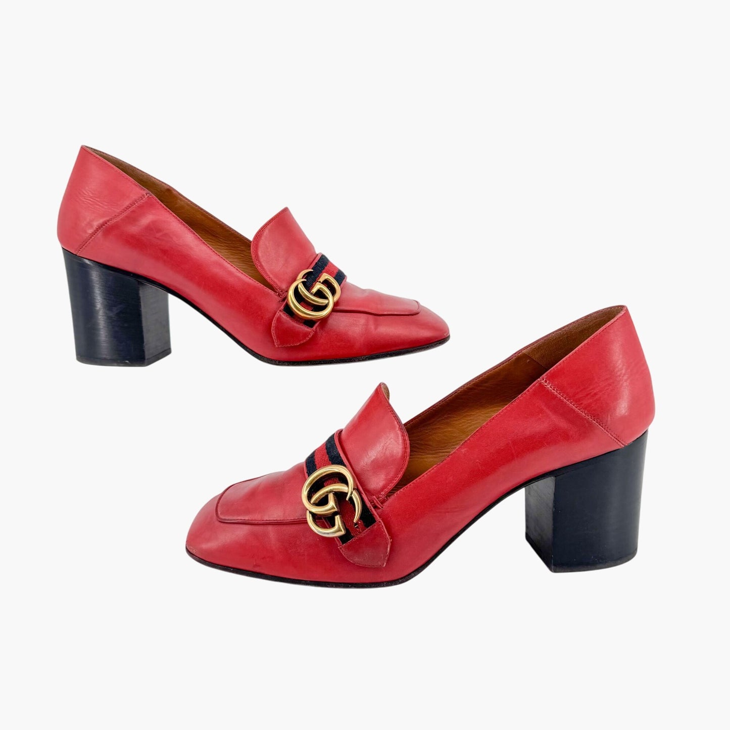 Gucci Peyton GG Web Stripe Loafer Pumps in Red Leather – Size 41.5
