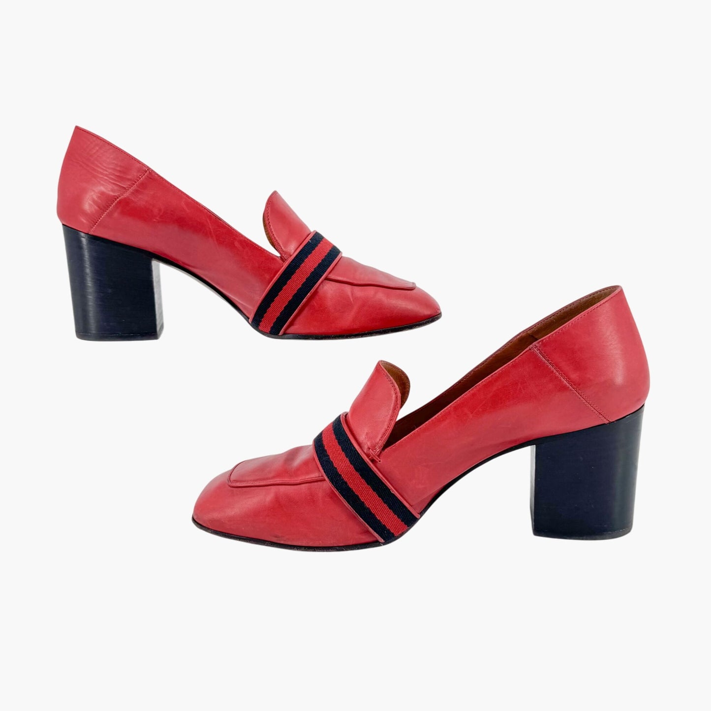 Gucci Peyton GG Web Stripe Loafer Pumps in Red Leather – Size 41.5