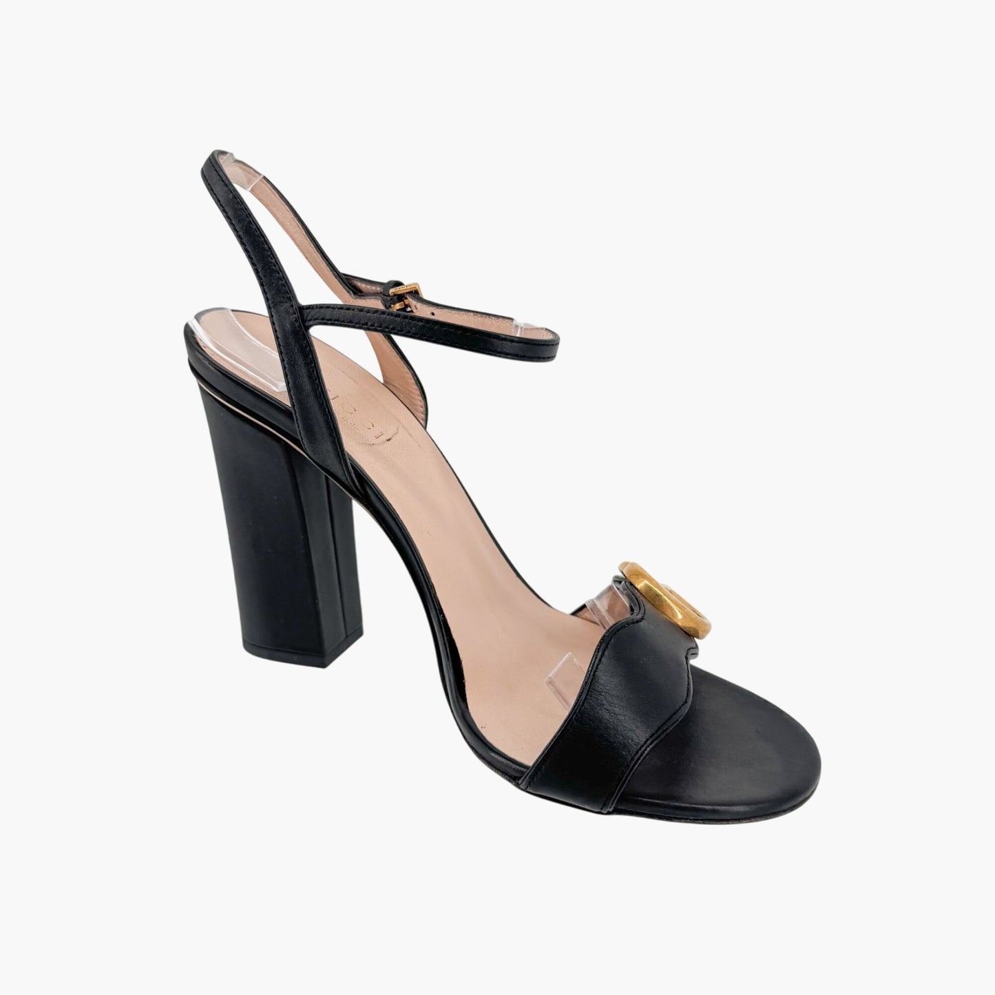 Gucci Black Leather Marmont GG Block Heel Sandals Size 37