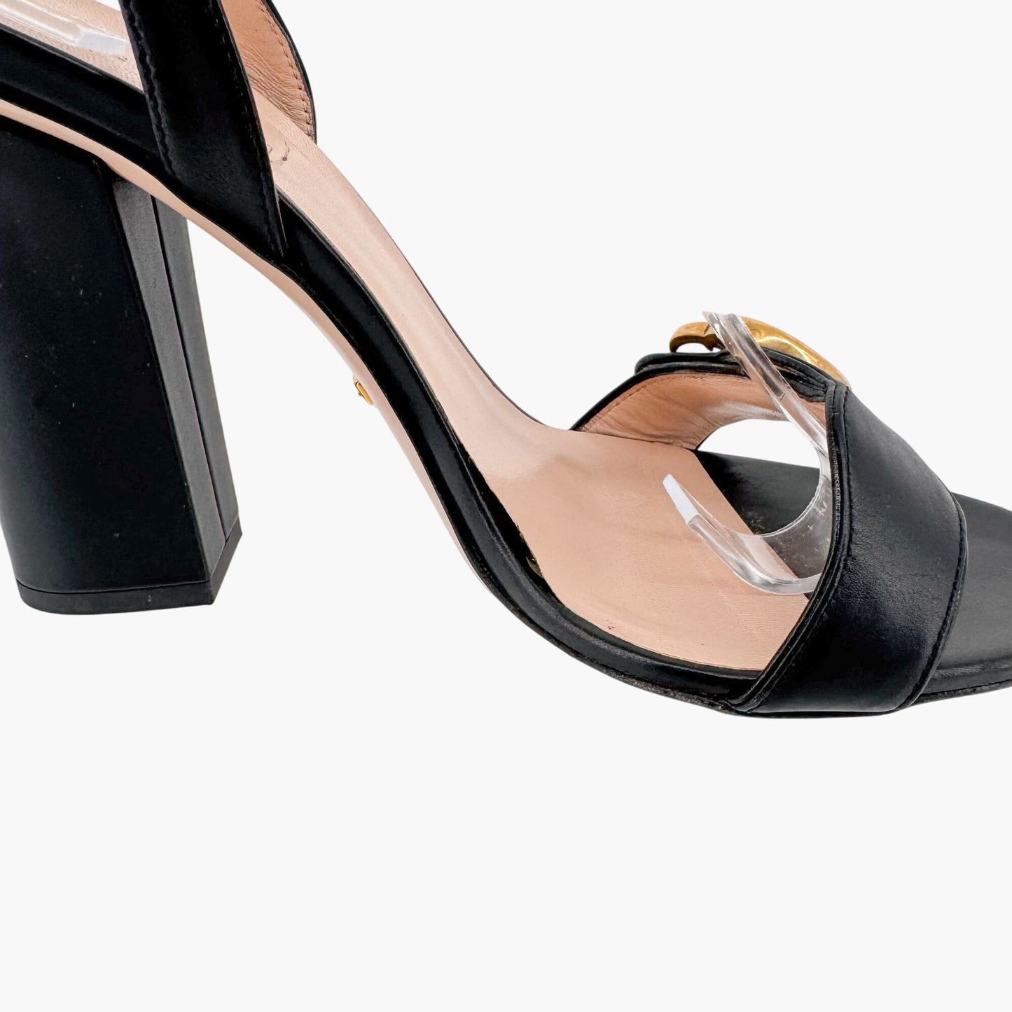 Gucci Black Leather Marmont GG Block Heel Sandals Size 37