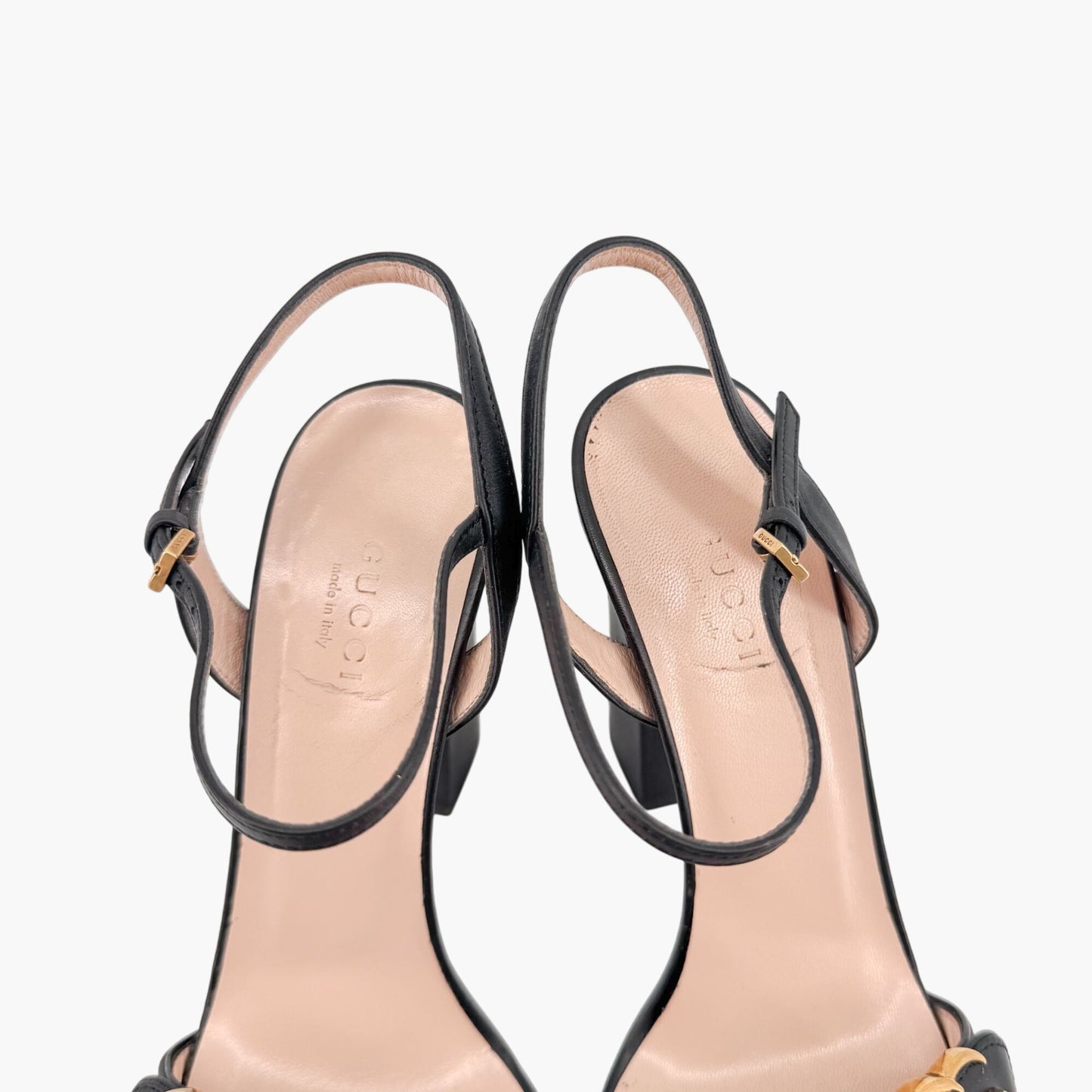 Gucci Black Leather Marmont GG Block Heel Sandals Size 37
