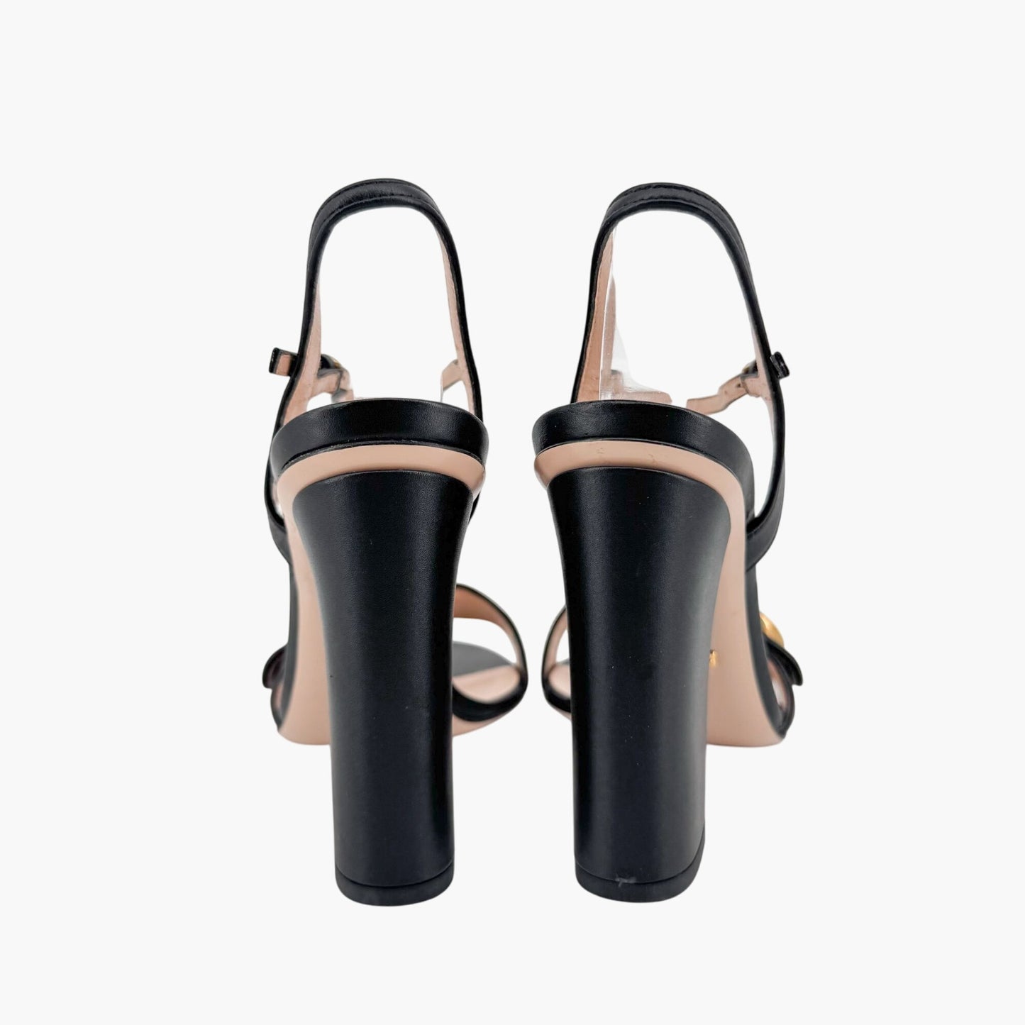 Gucci Black Leather Marmont GG Block Heel Sandals Size 37