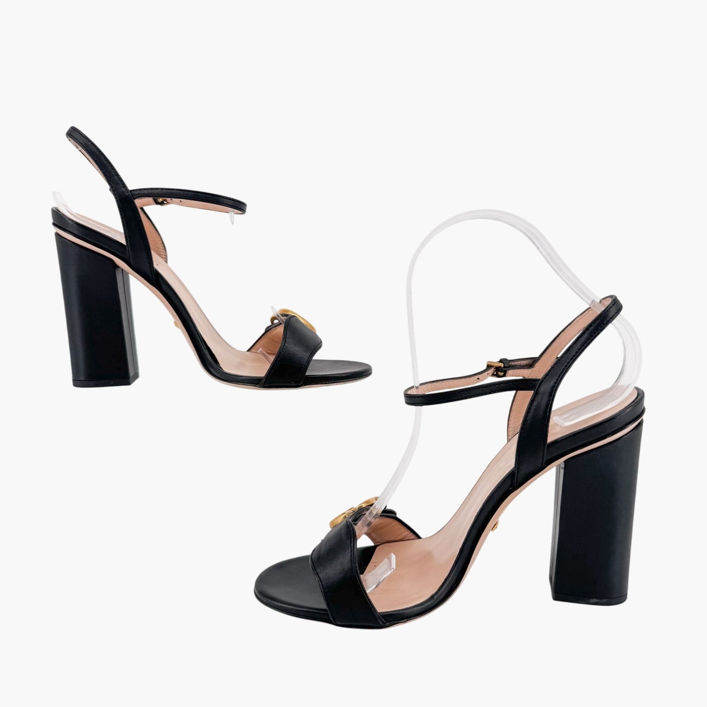 Gucci Black Leather Marmont GG Block Heel Sandals Size 37